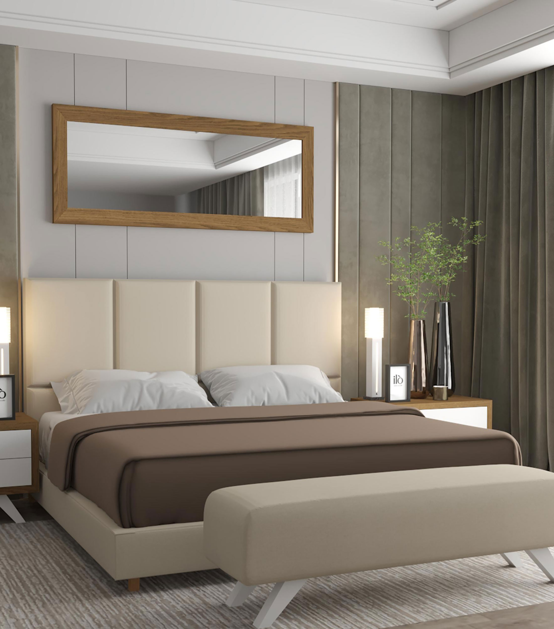 Cama King Size Textured Linen natural en madera