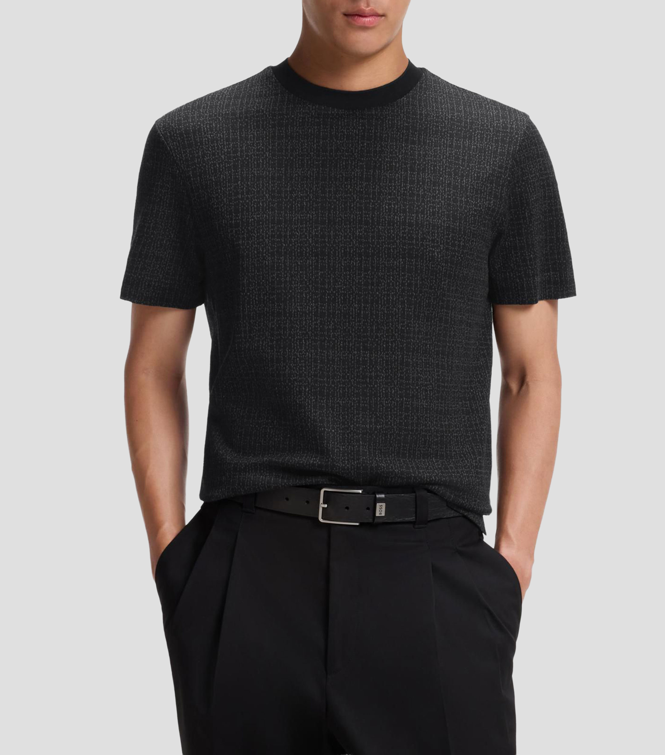 Playera de algodón con motivo de punto de jacquard en dos tonos Hombre