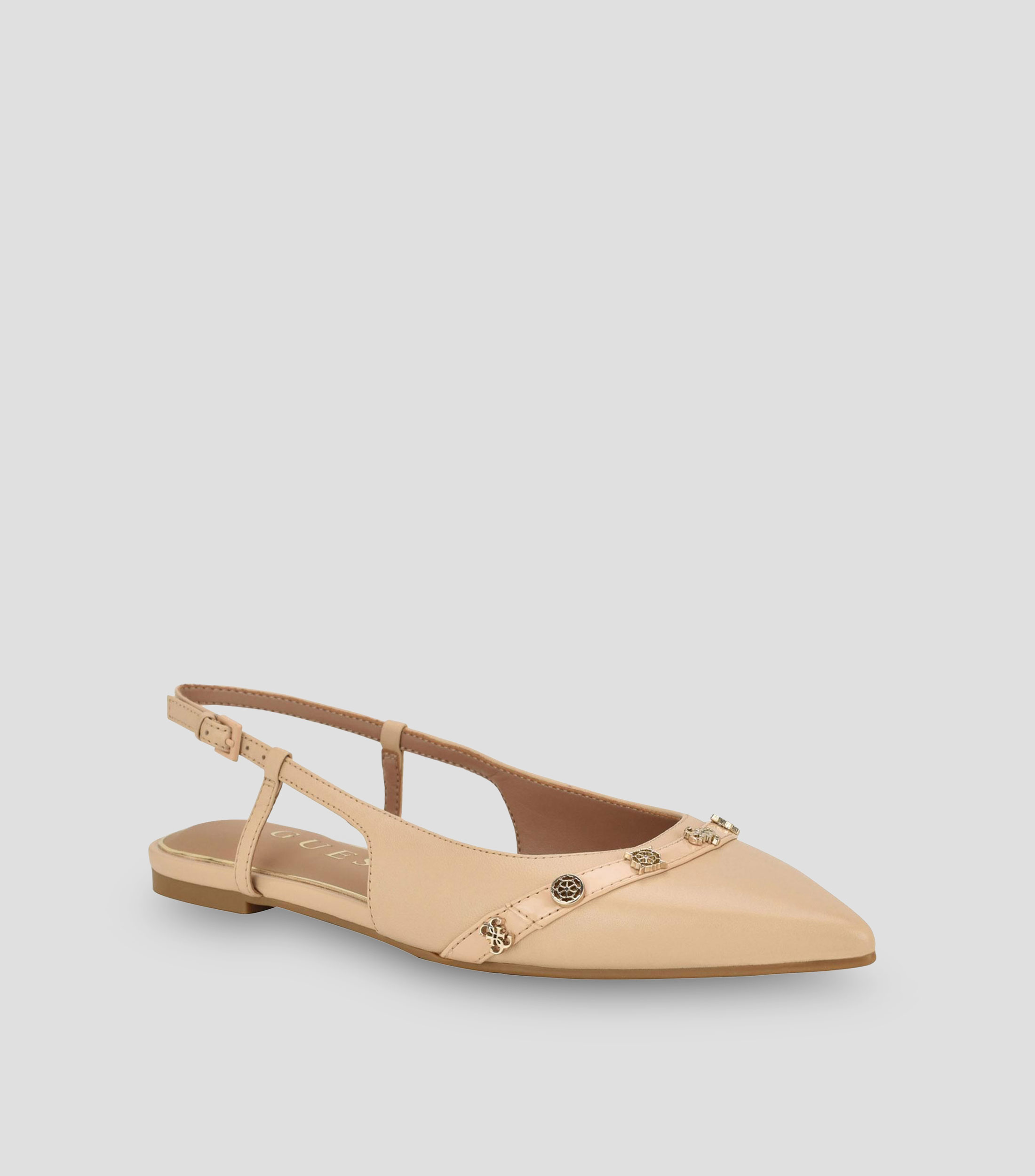 Flats en piel con tacón bajo ancho y herrajes Mujer
