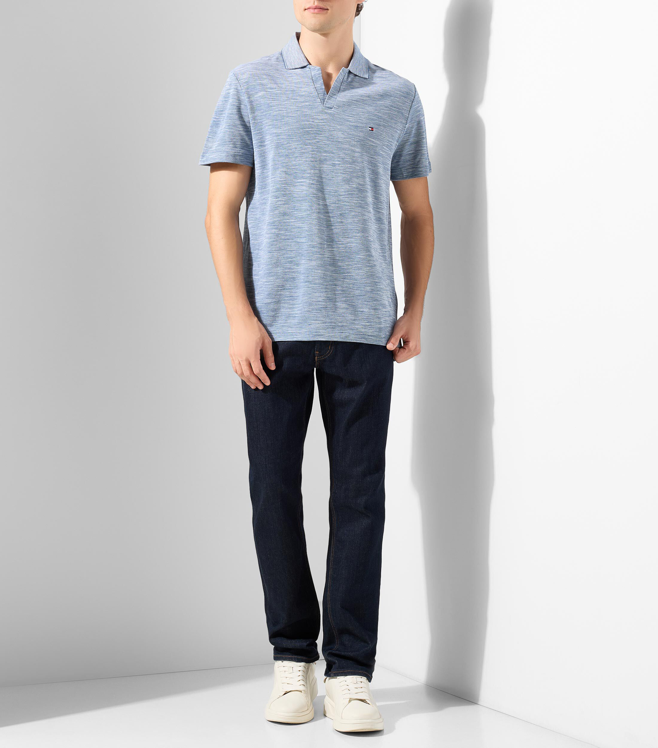 Playera tipo polo manga corta jaspeada Hombre