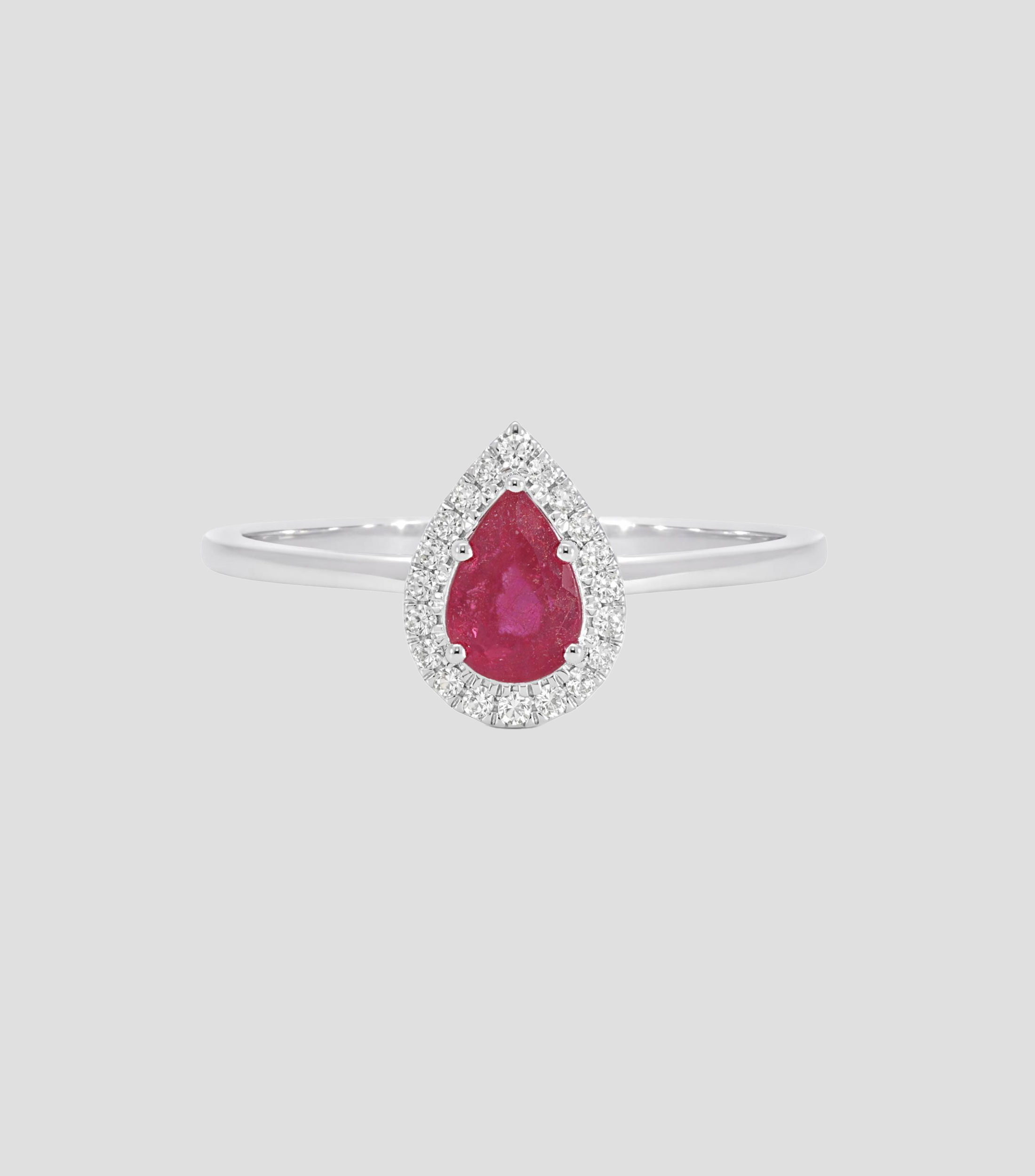 Anillo en Oro blanco de 14 Kilates Rubí con Diamantes Mujer