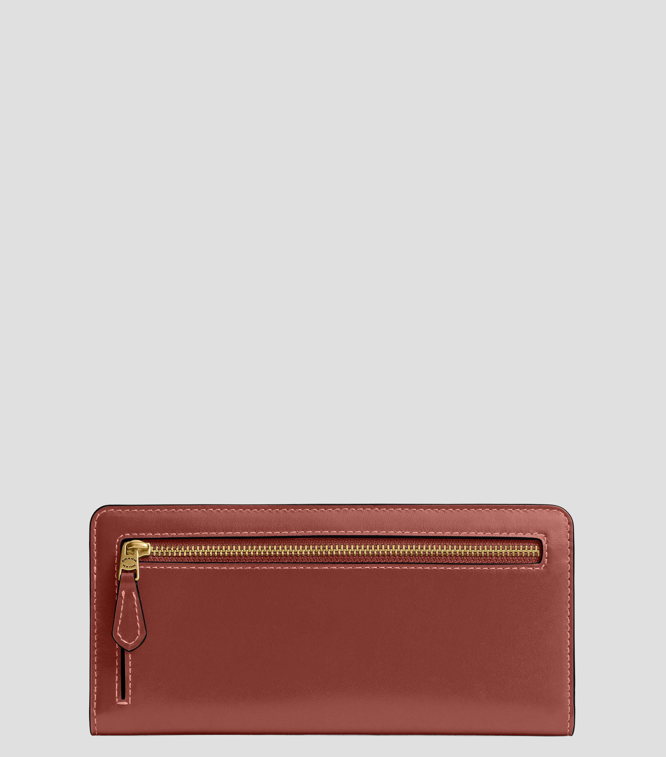 Cartera naranja en piel Essential Slim lisa Mujer