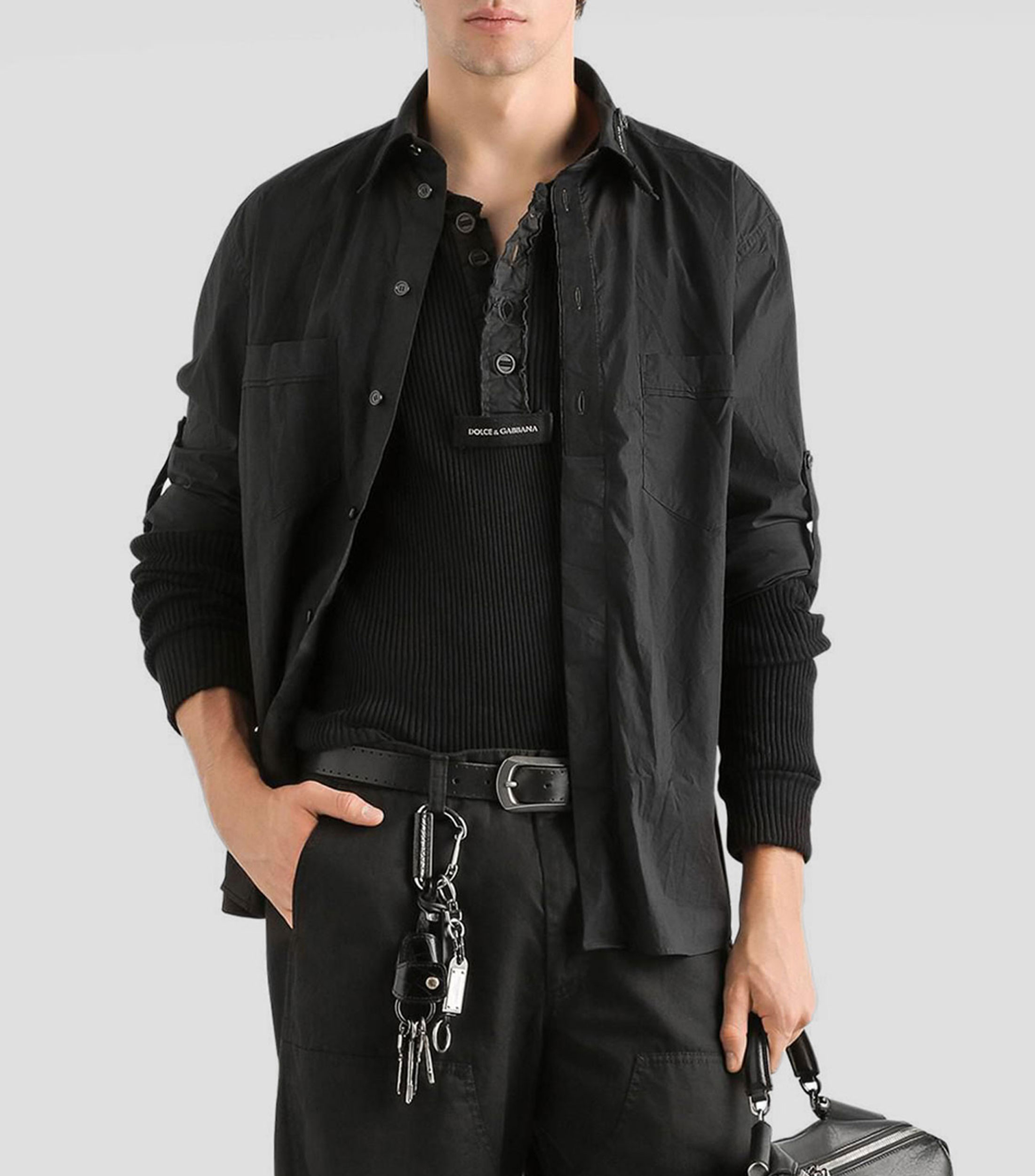 Camisa lisa con manga larga Hombre
