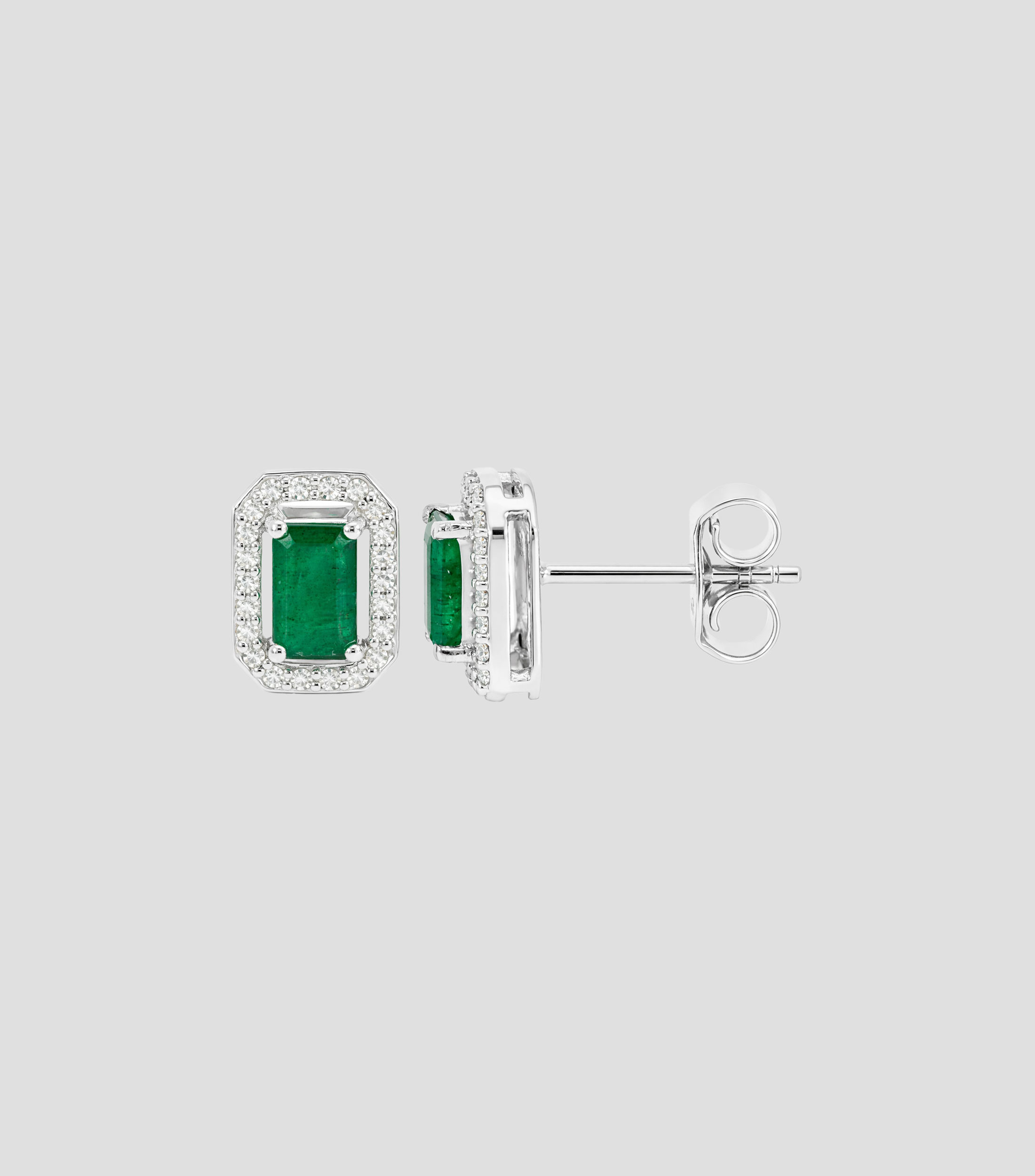 Aretes en Oro blanco de 14 Kilates con esmeralda Mujer