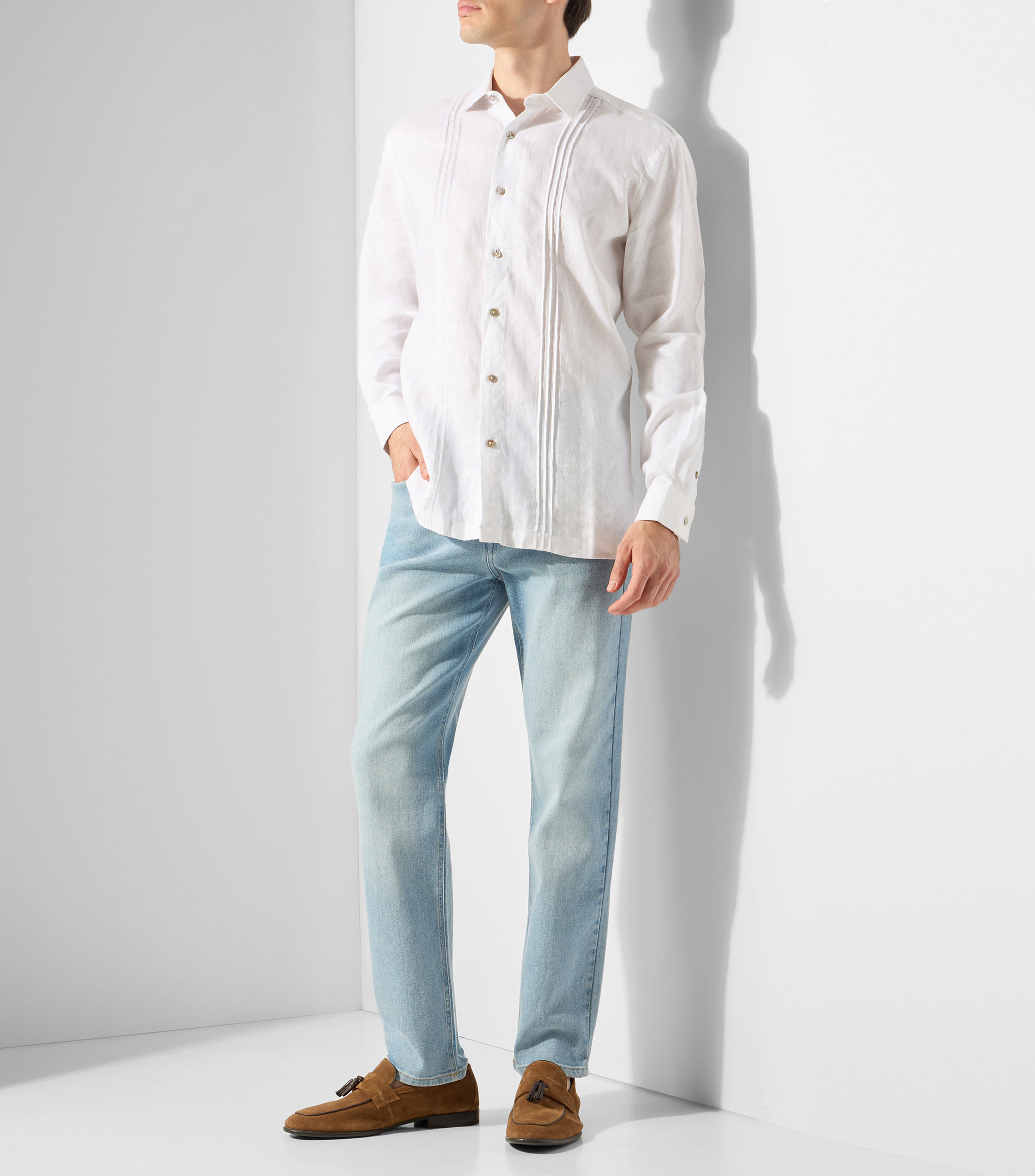 Camisa lisa en lino con manga larga Hombre