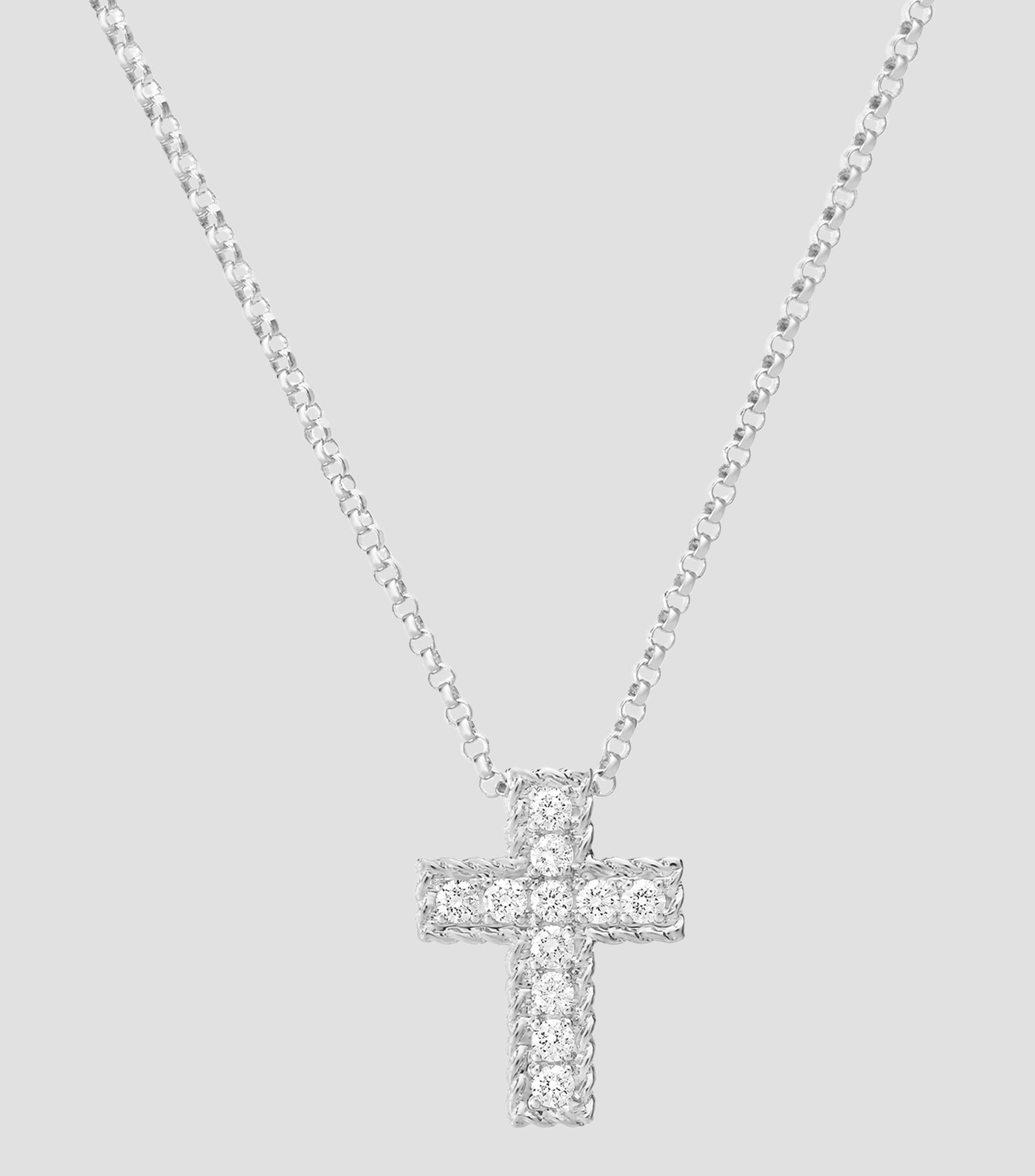 Collar con dije de cruz en Oro blanco de 18 Kilates con diamantes Tiny Treasures Mujer