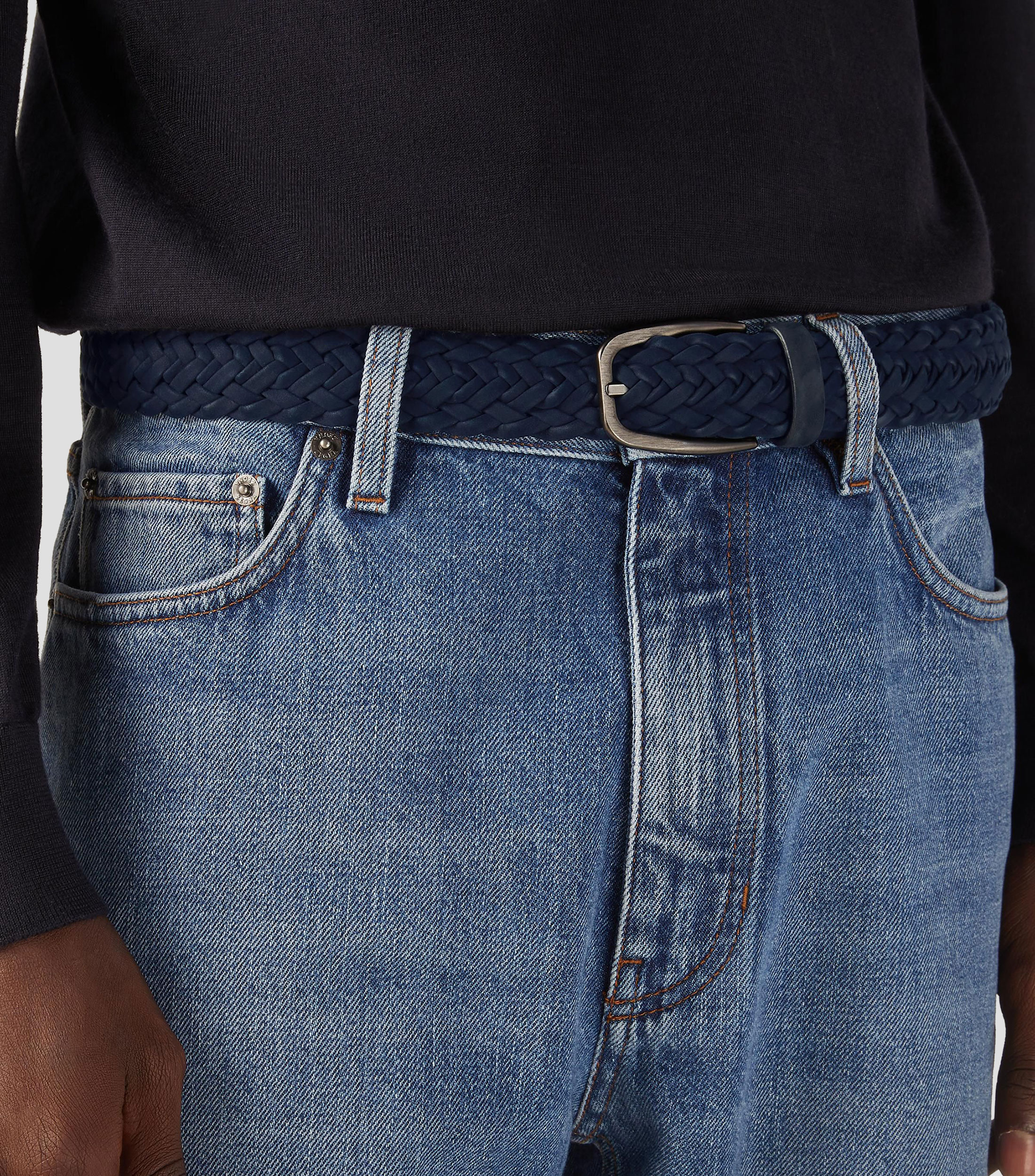 Cinturón en nobuk azul oscuro casual trenzado Hombre