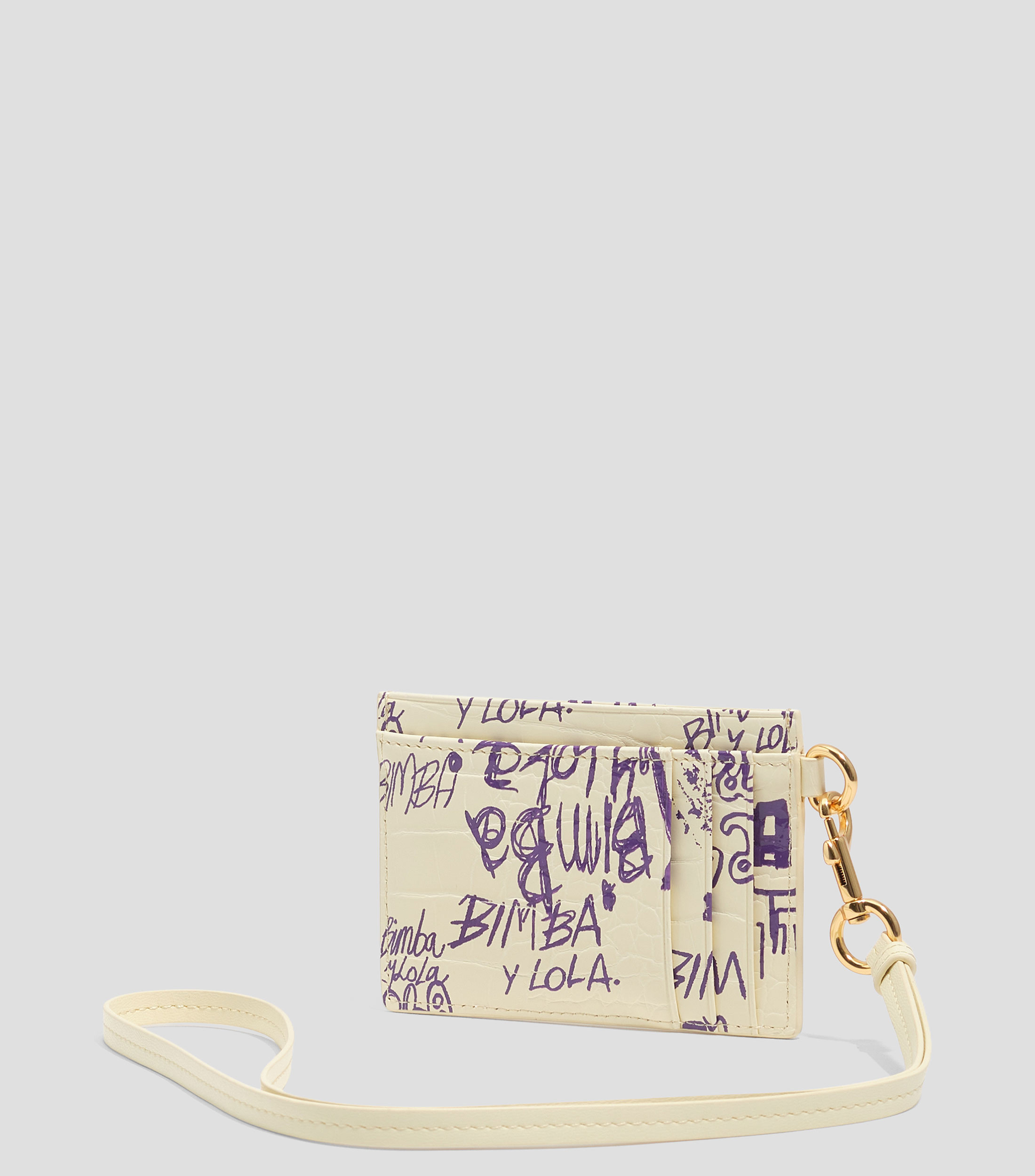 Tarjetero textura brillo print Bimba logo amarillo púrpura Mujer