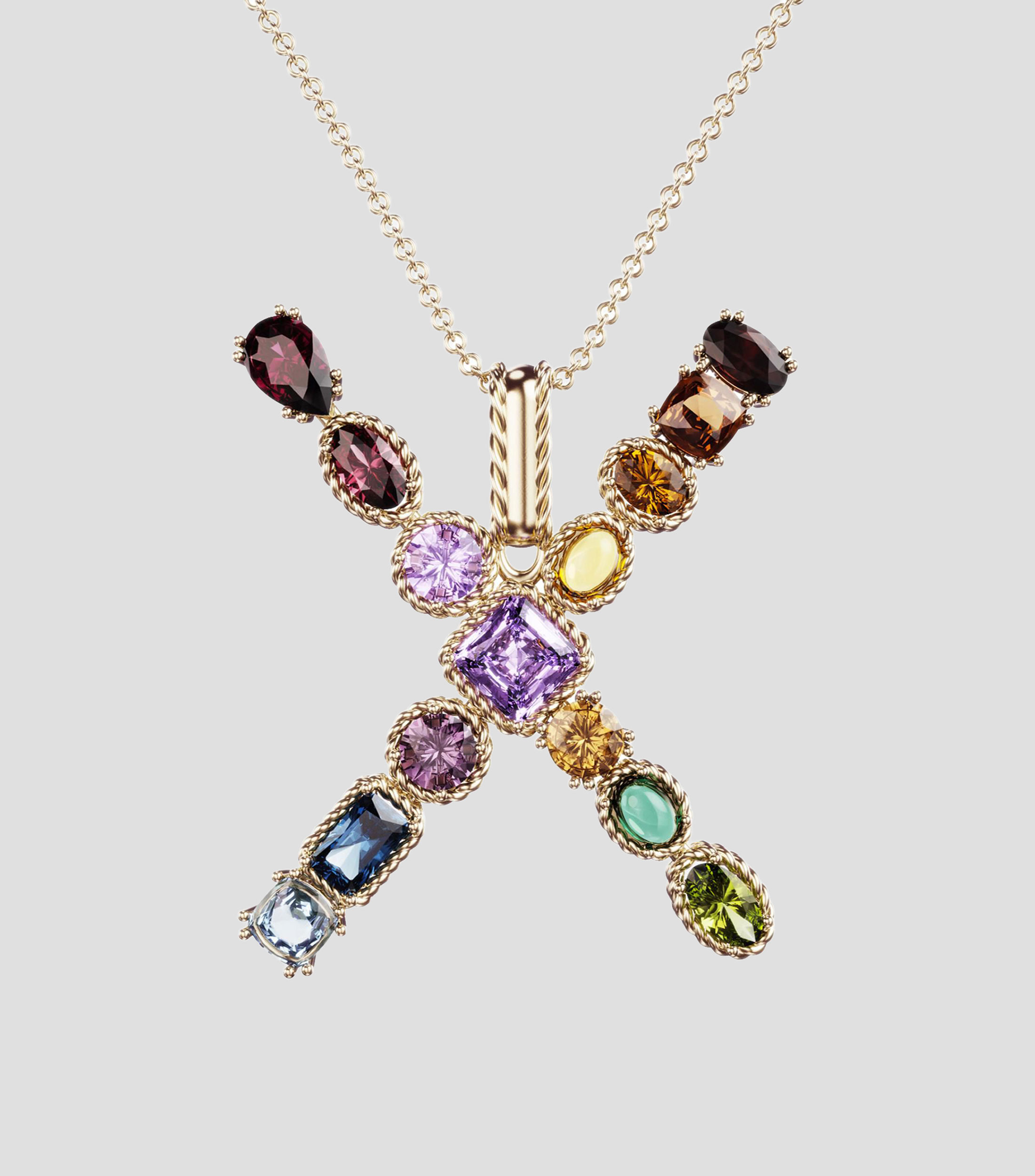 Collar en Oro amarillo de 18 Kilates Alphabet Letra X Mujer
