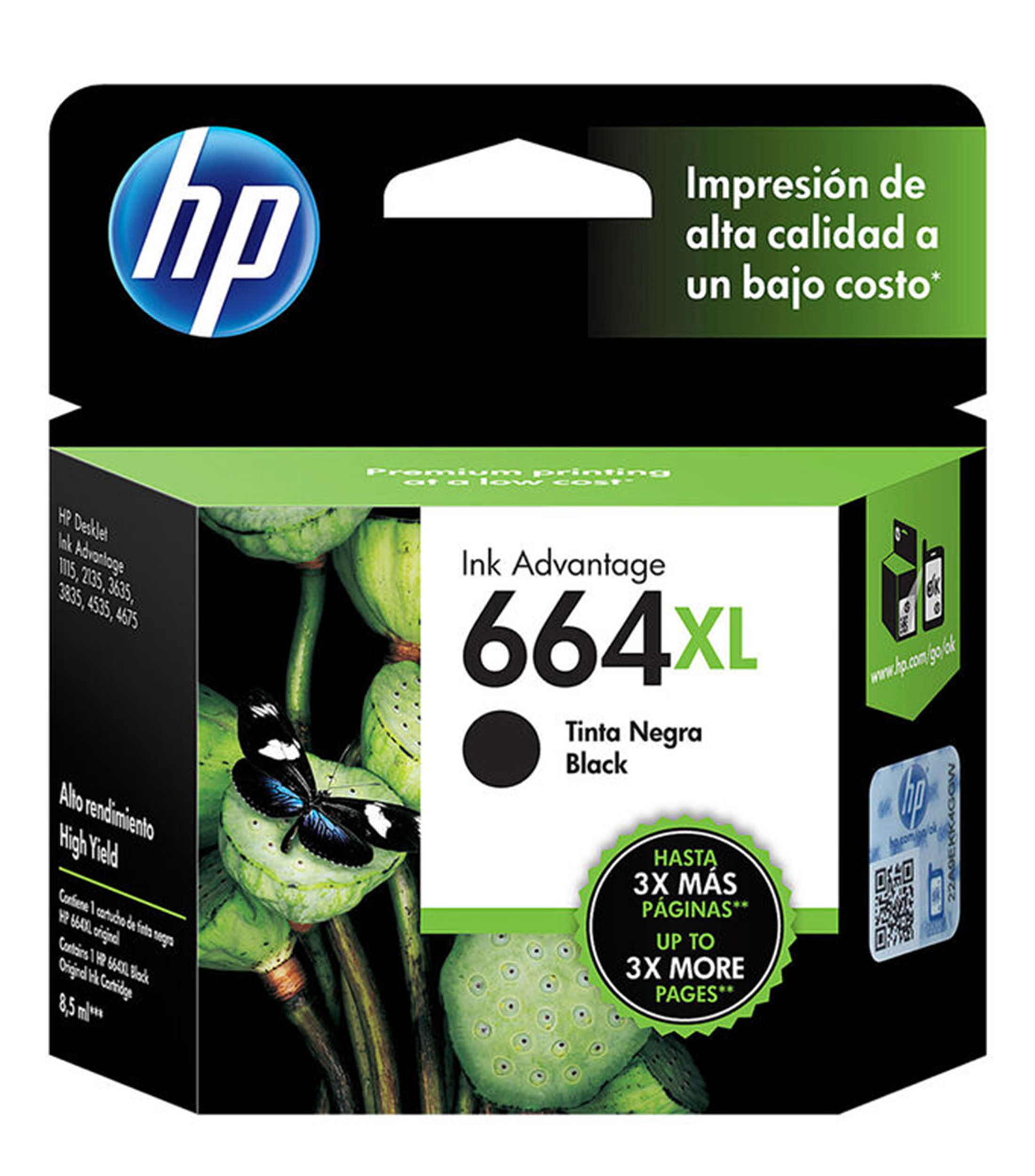 Cartucho de Tinta Original HP 664XL Negra (F6V31AL)