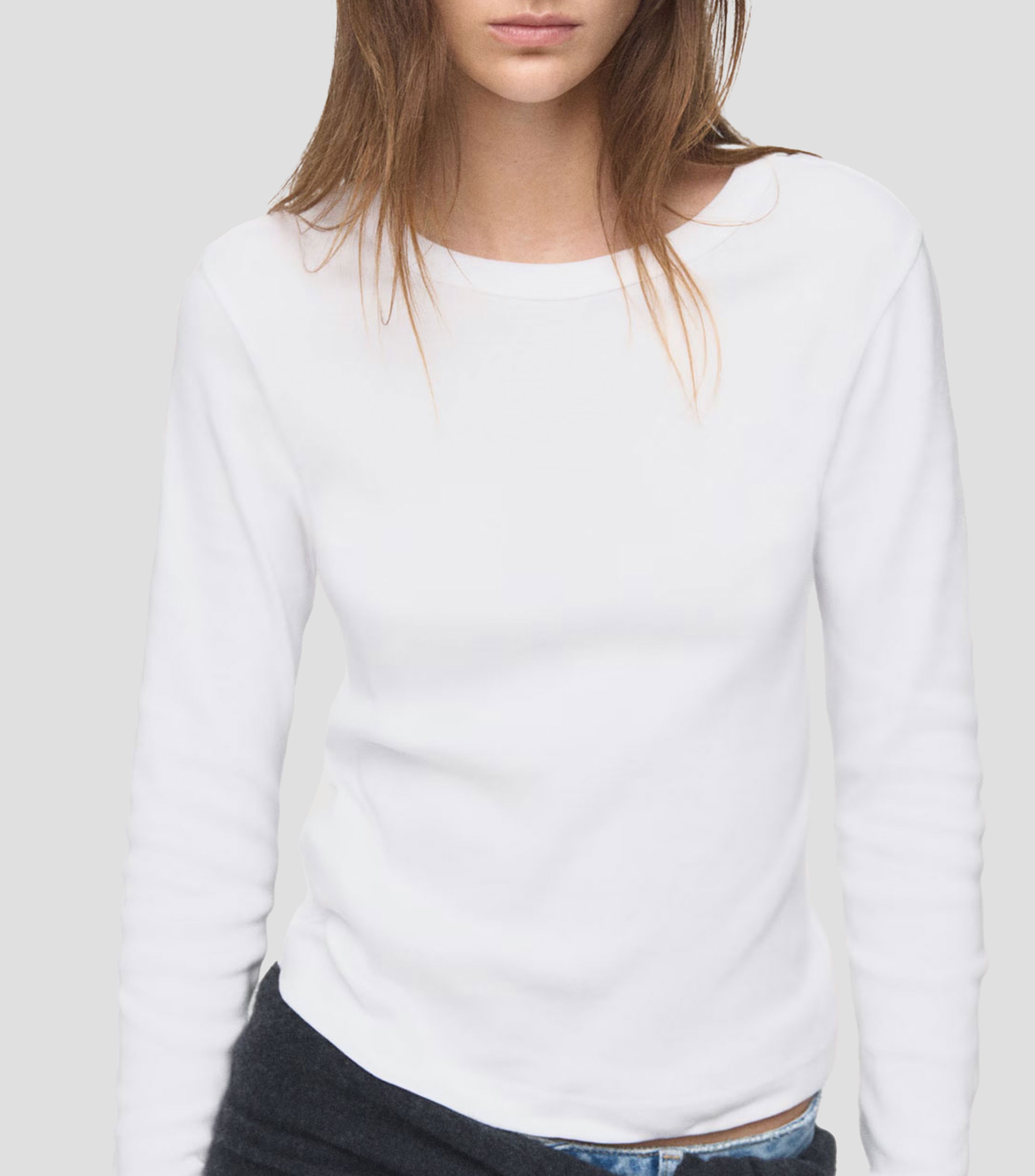 Playera cuello redondo manga larga lisa Mujer
