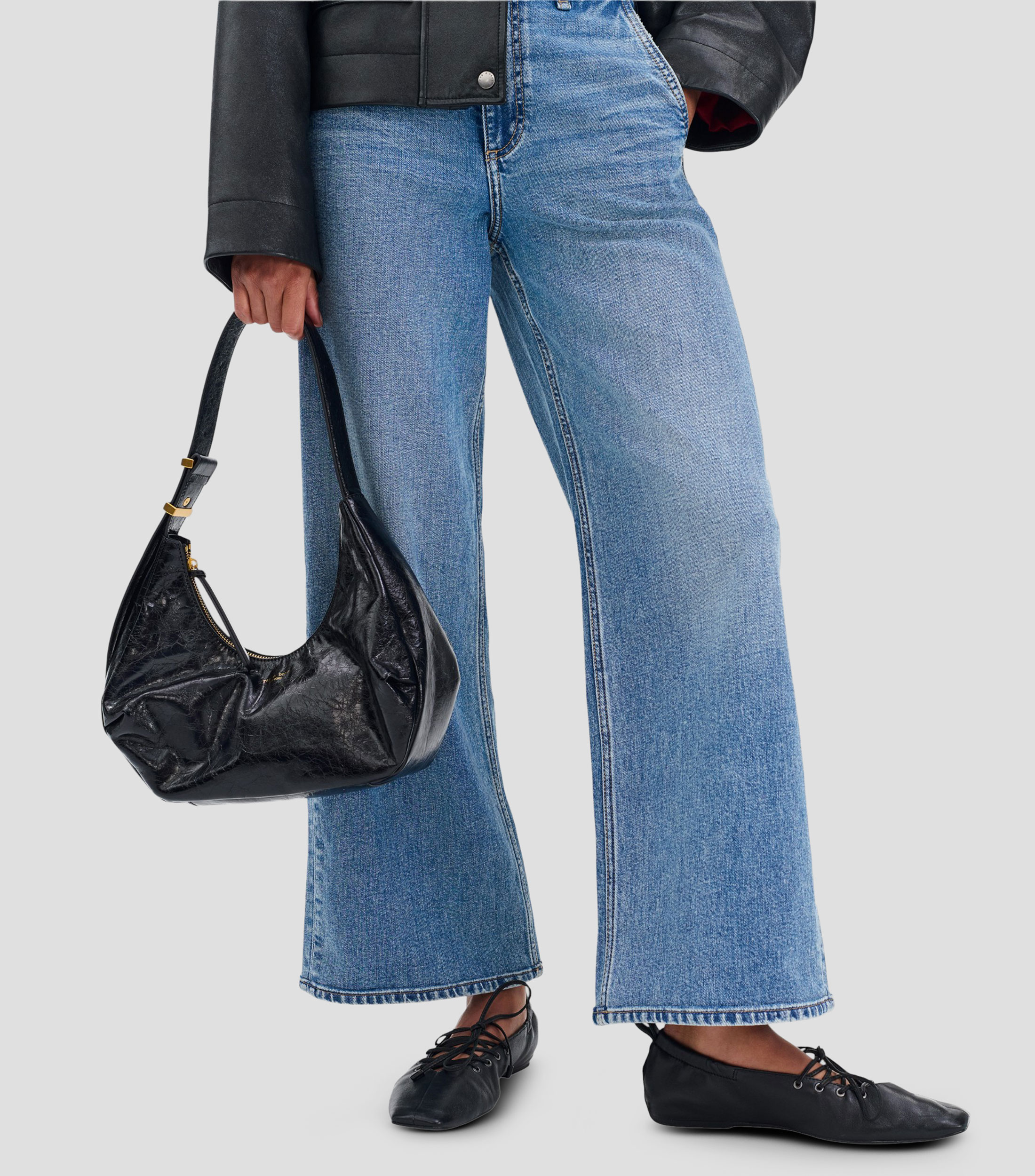 Bolsa hobo negra en piel Hudson lisa Mujer