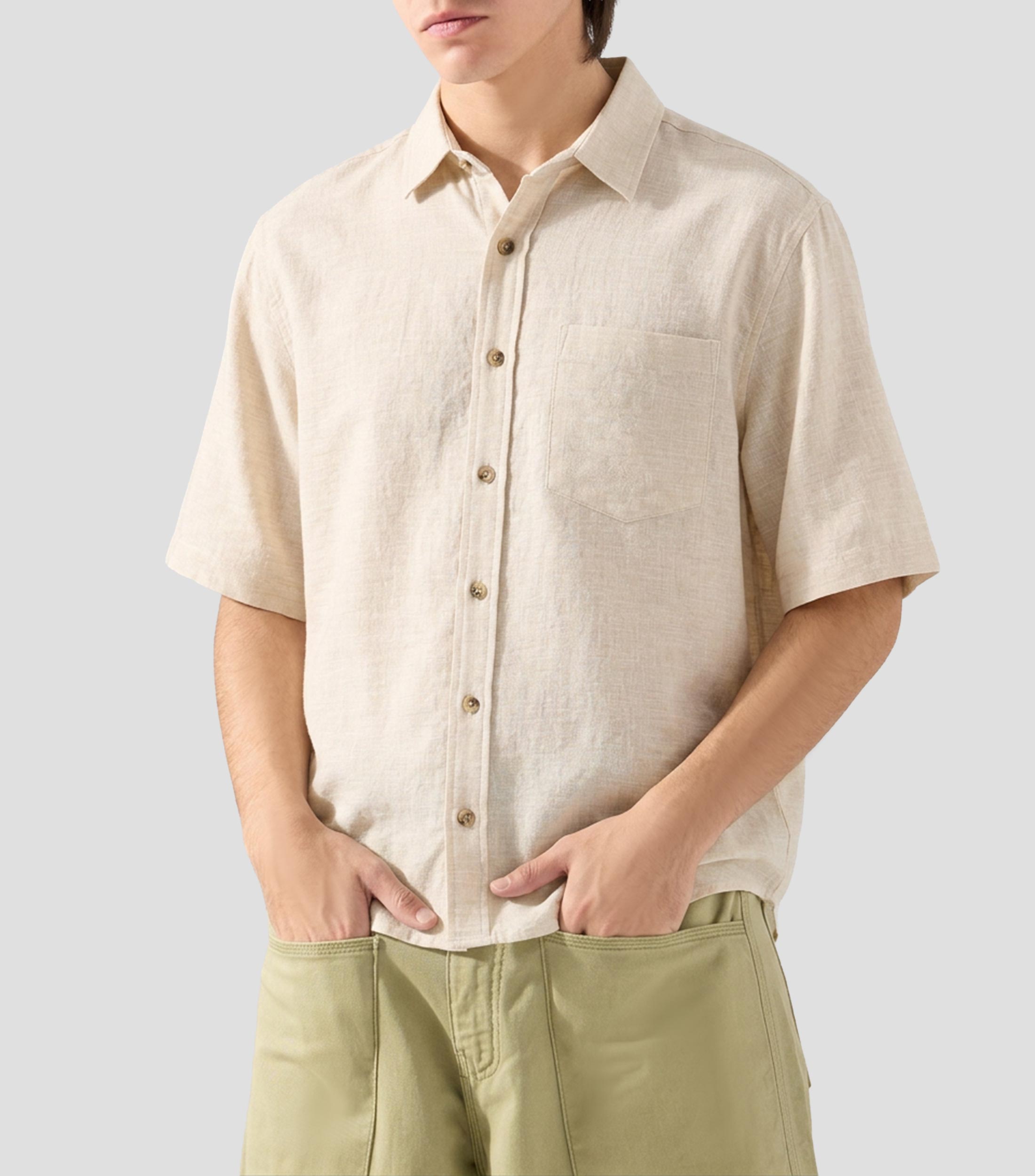 Camisa jaspeada manga corta Hombre