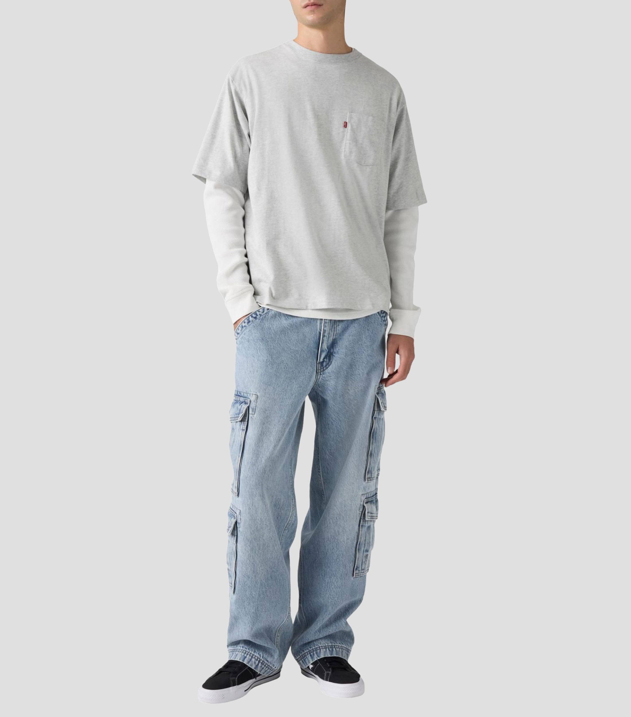 Jeans amplio sólido Hombre