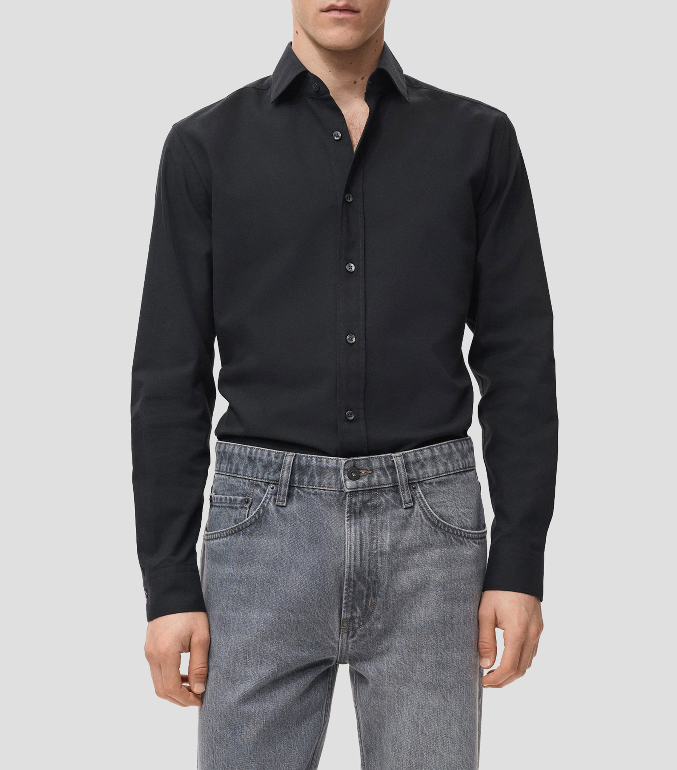 Camisa lisa manga larga Hombre