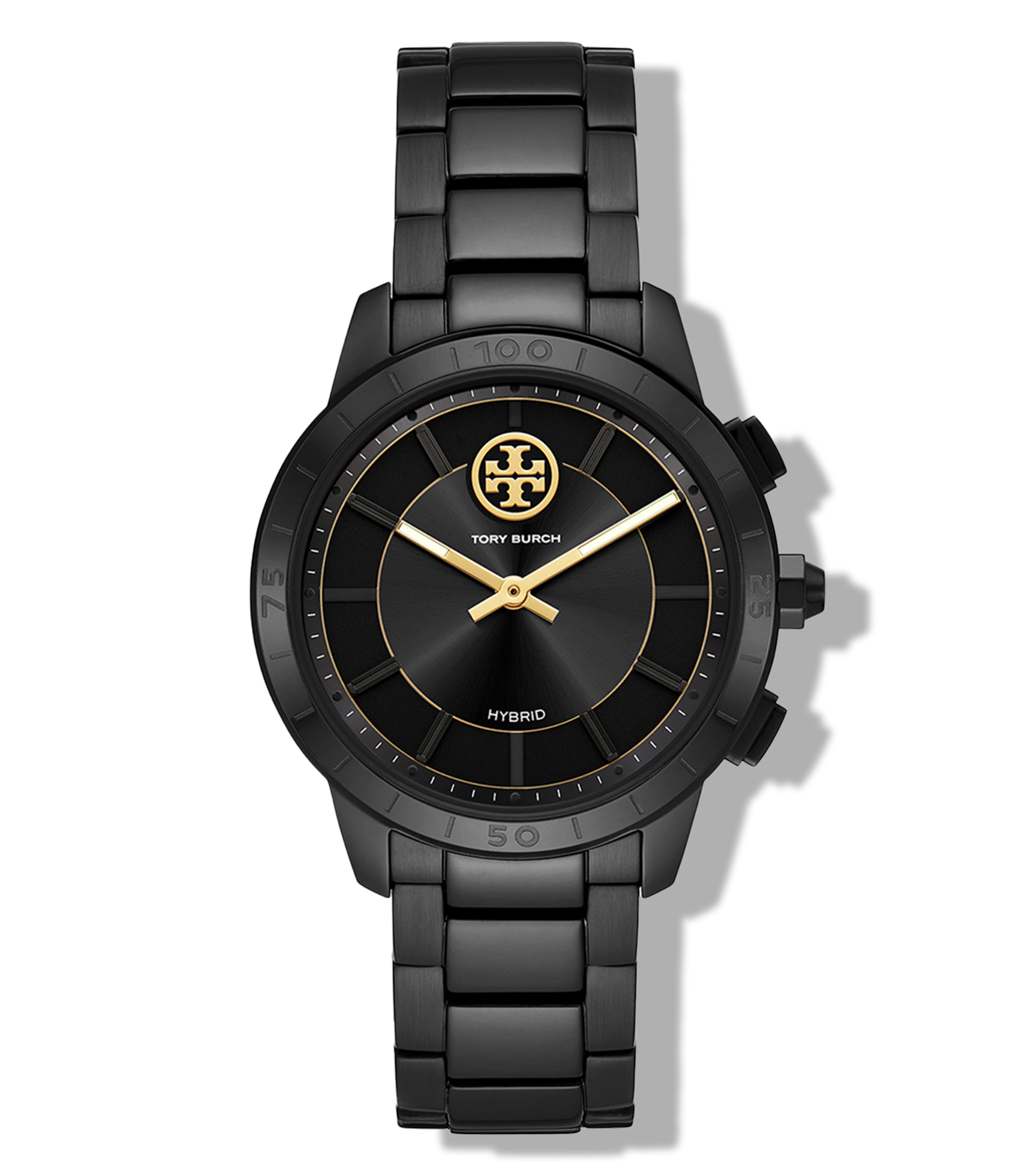 Tory Burch Smartwatch Tory Burch de caja bisel y extensible tipo brazalete en acero color negro caratula con indices a tono. El estilo combina nuestros elementos de diseno caracteristicos con tecnolog...