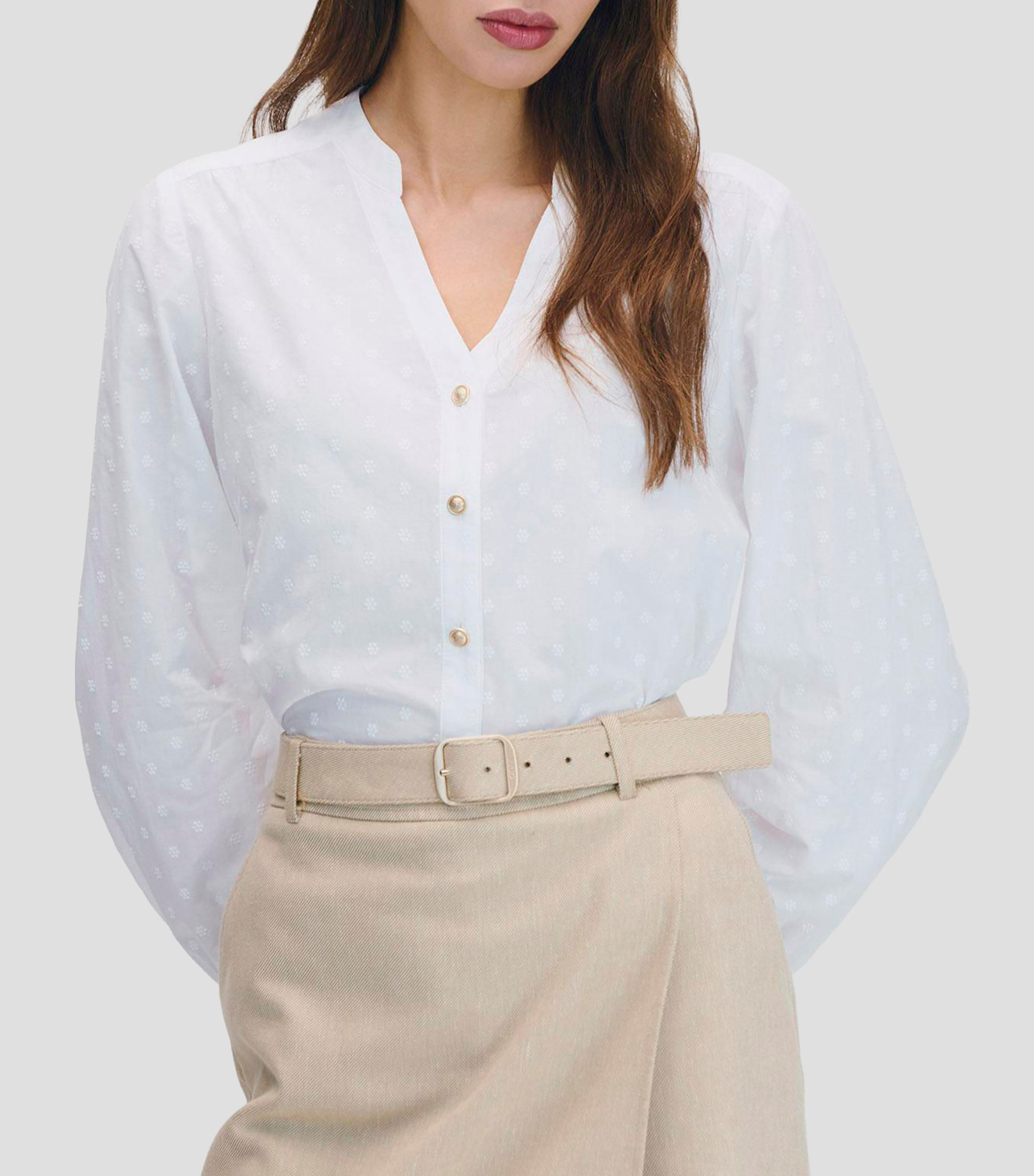Blusa Bordado Mini Floral Cuello Mao Mujer