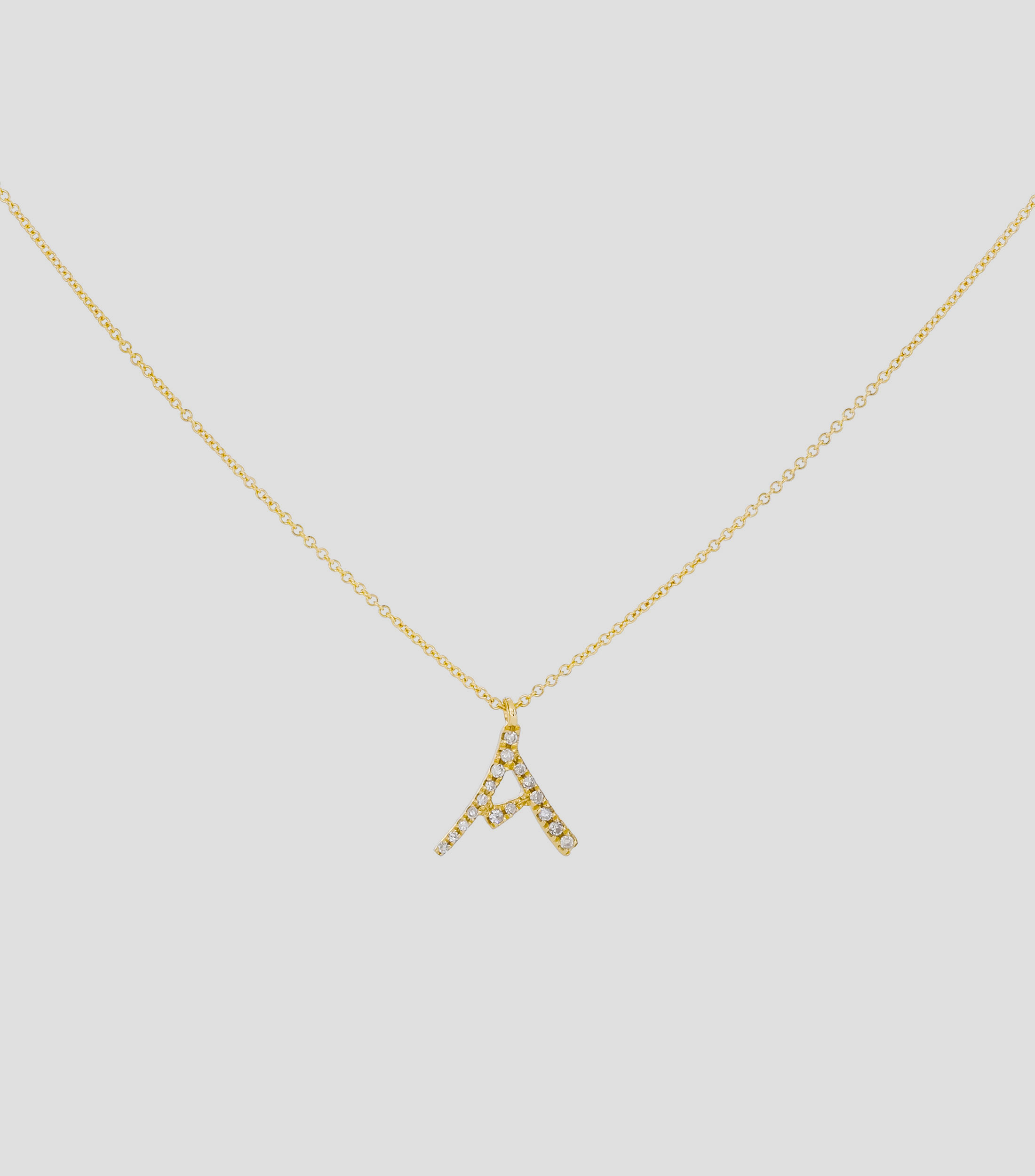 Dije en letra "A" y cadena en Oro amarillo 14 Kts Mujer
