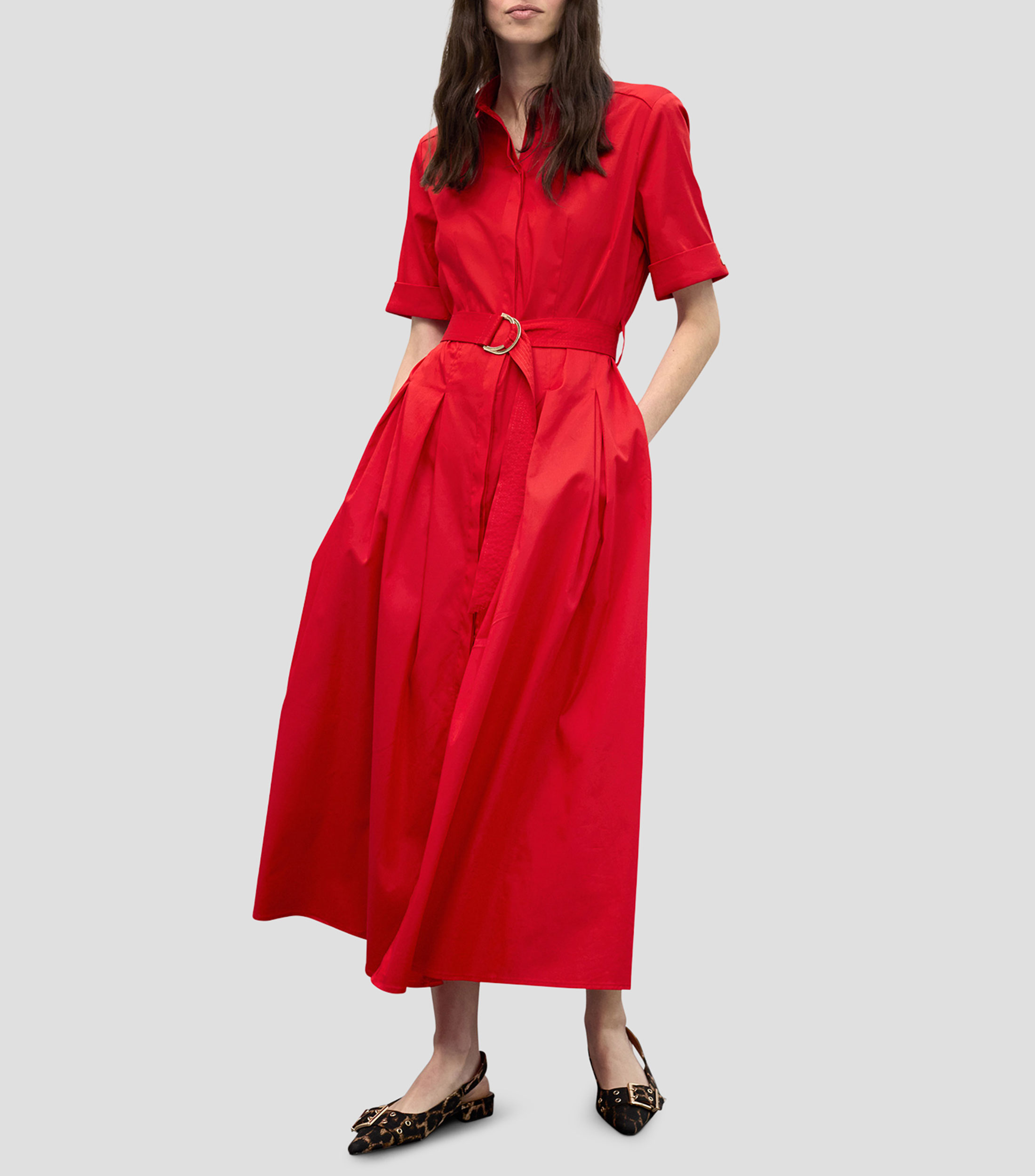 Vestido camisero midi liso Mujer