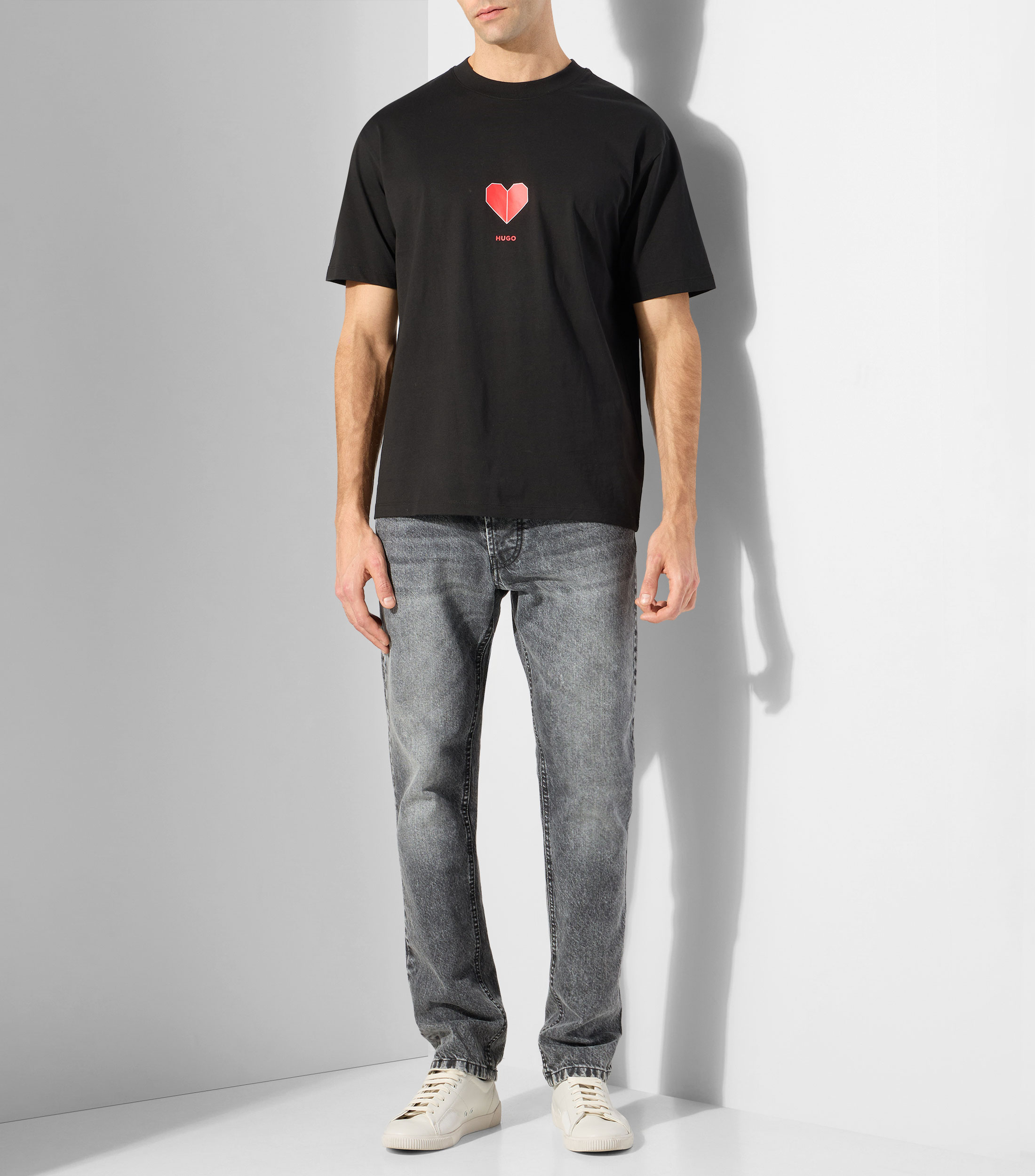 Playera de punto de algodón con estampado de corazones de origami Hombre