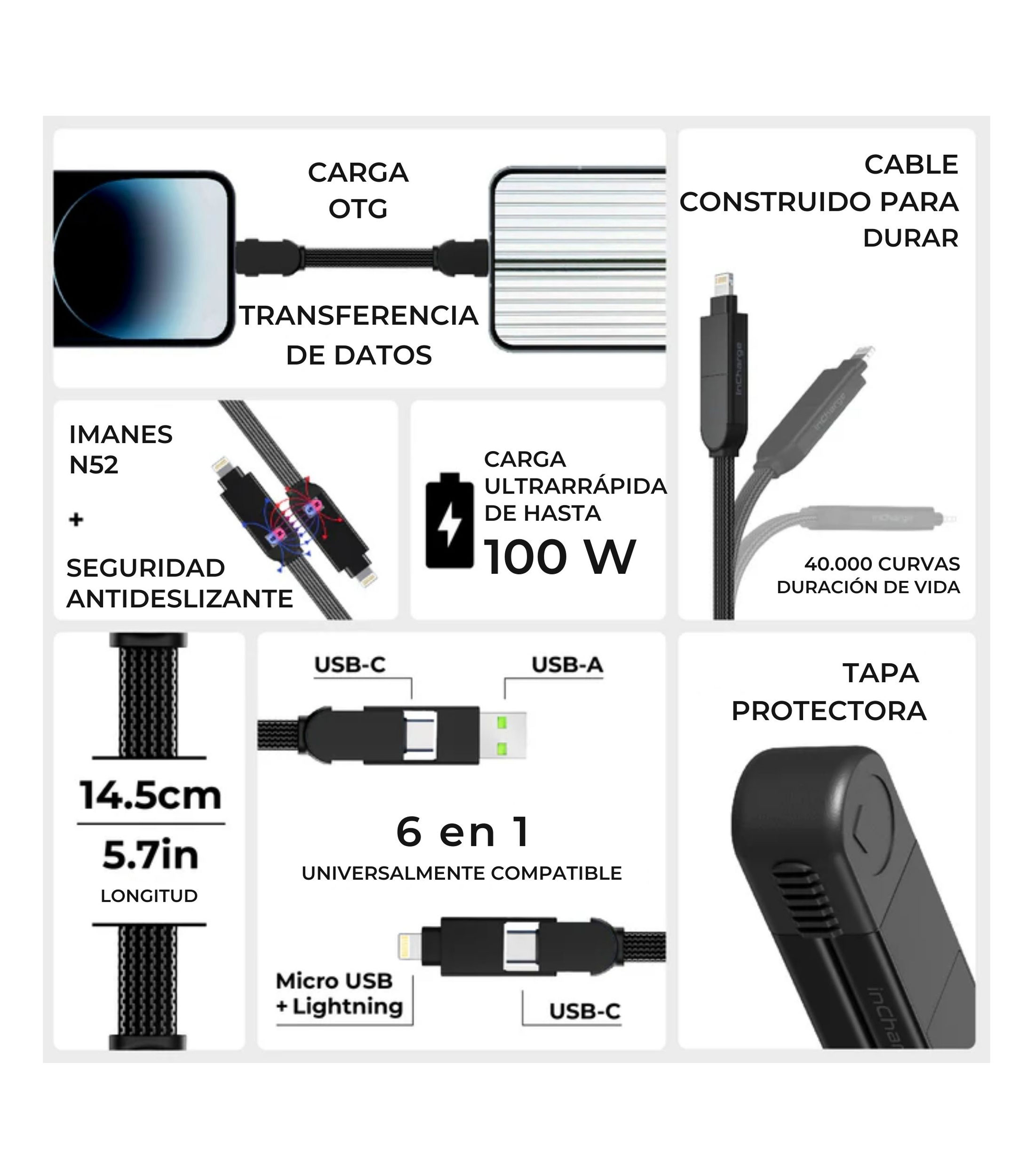 Cable Rolling Square 6 en 1, 100 W