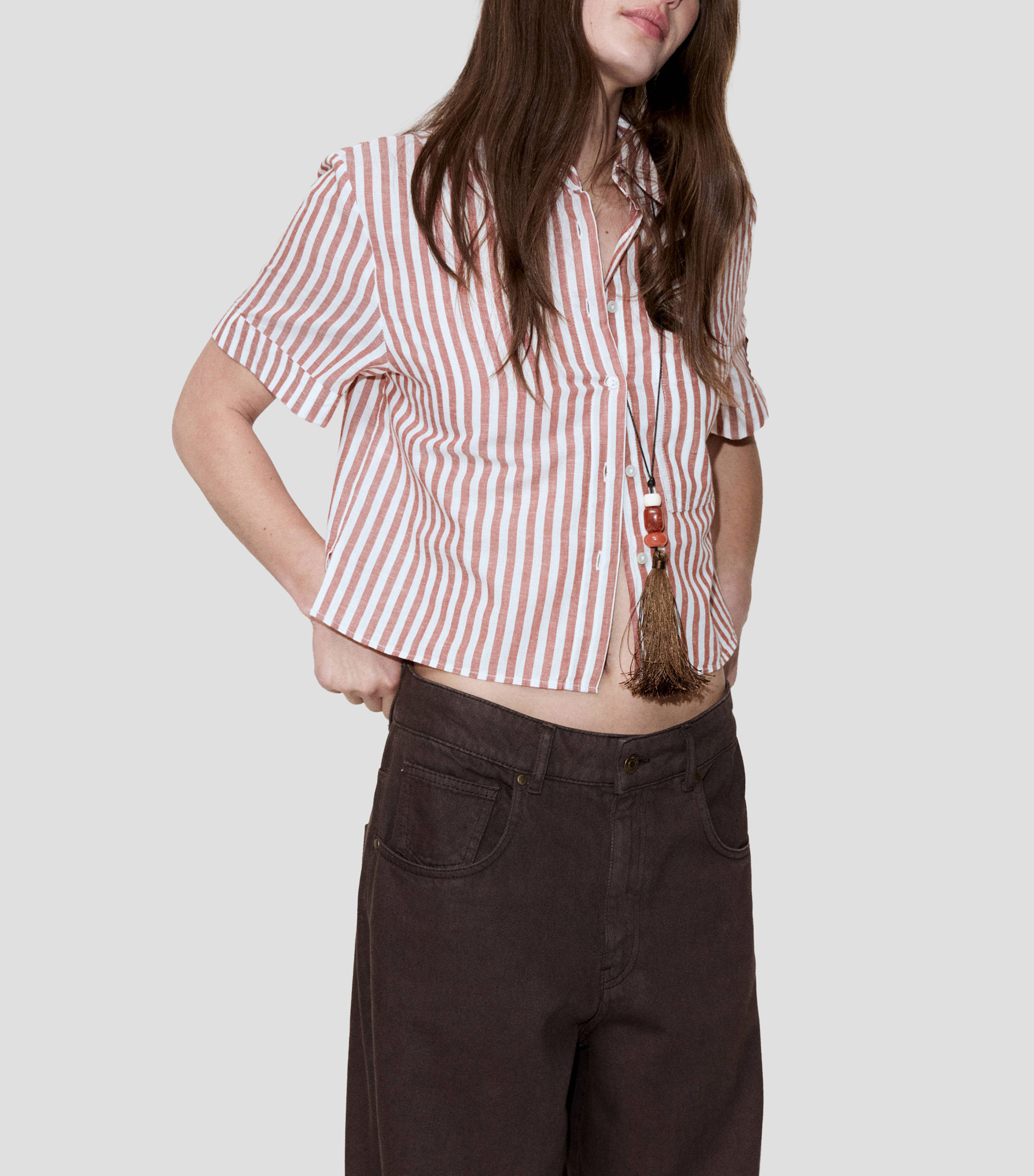 Camisa rayas manga corta Mujer
