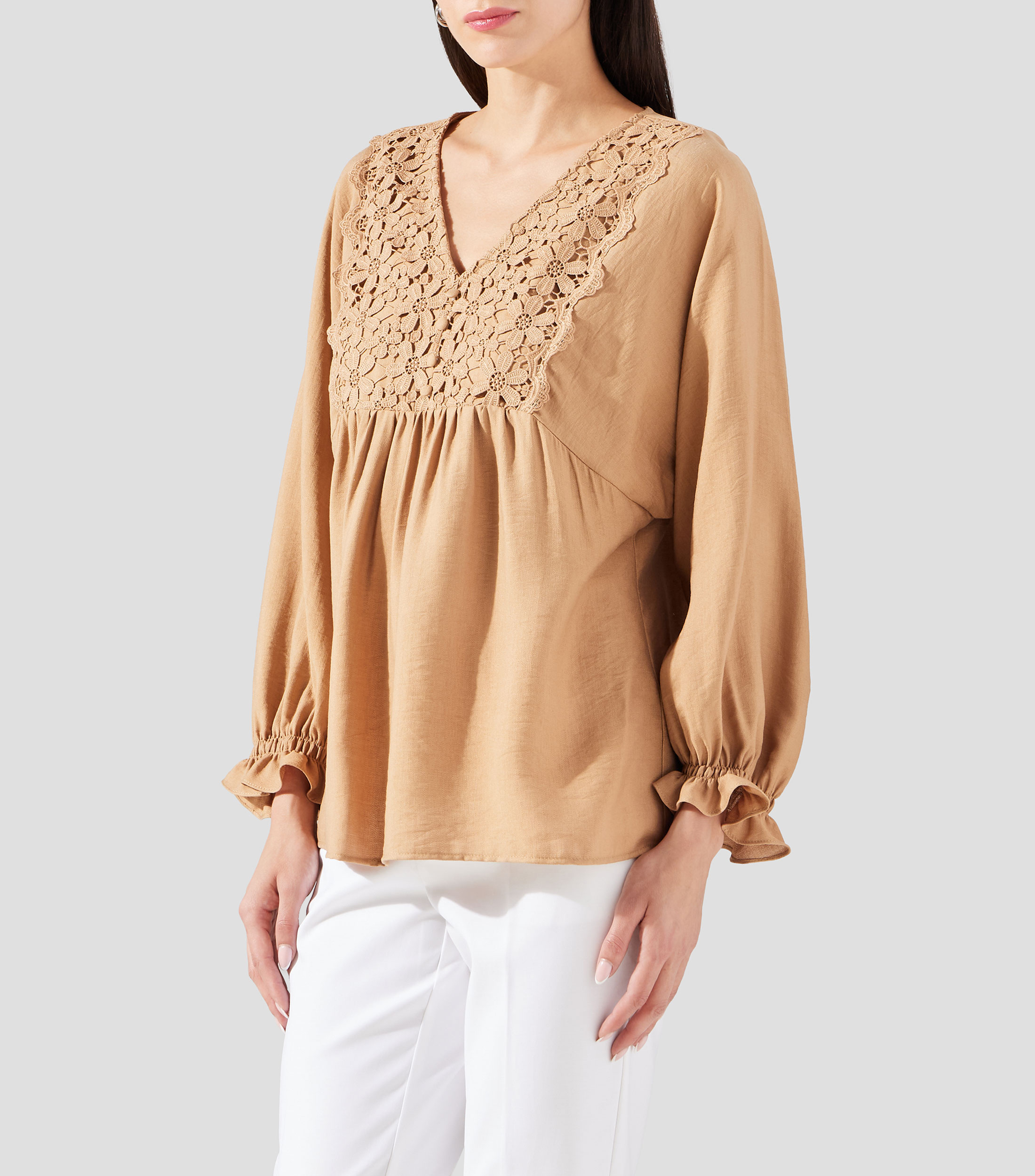 Blusa lisa manga larga Mujer