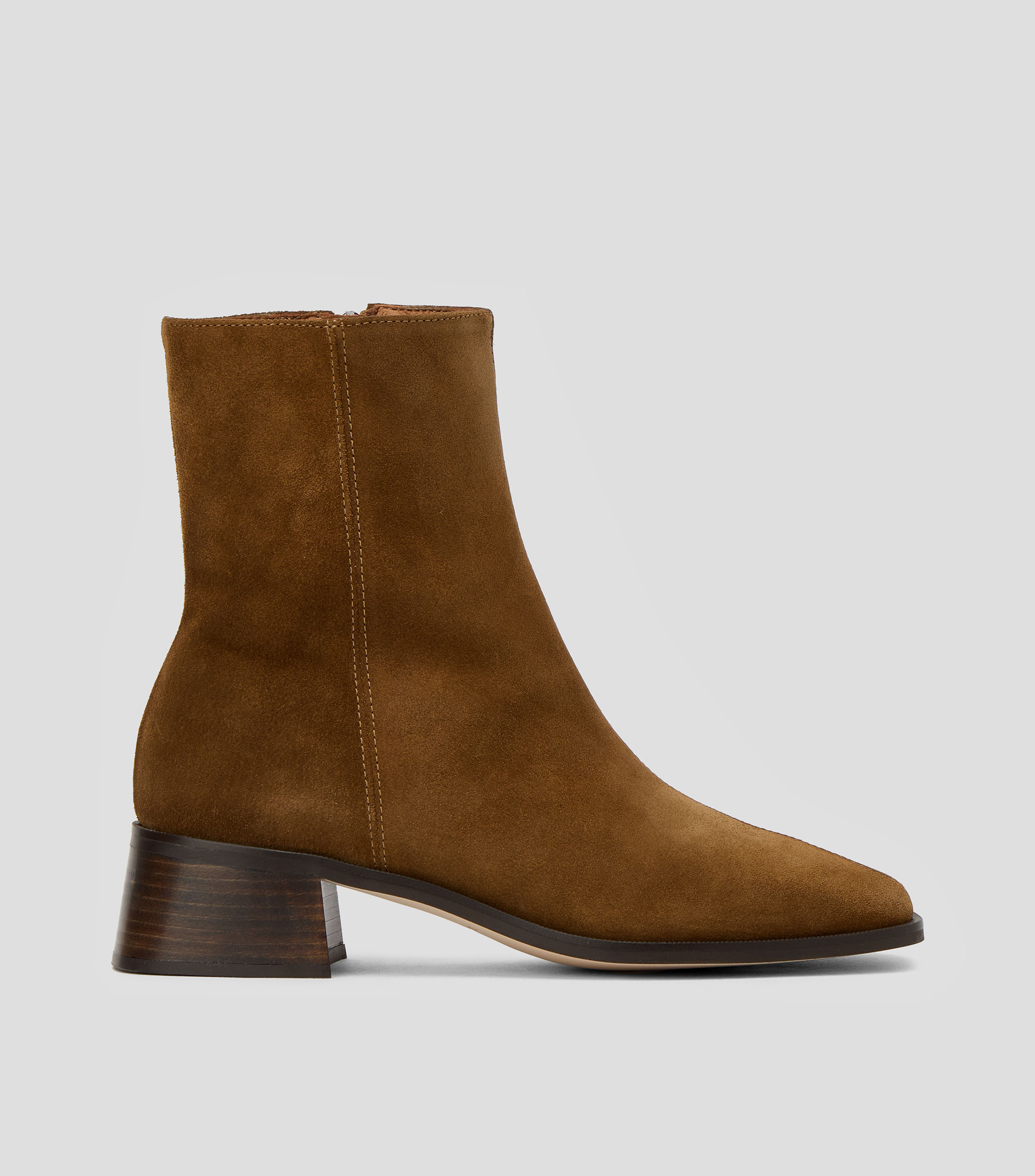 Botines casuales en piel con tacón medio y ancho Mujer