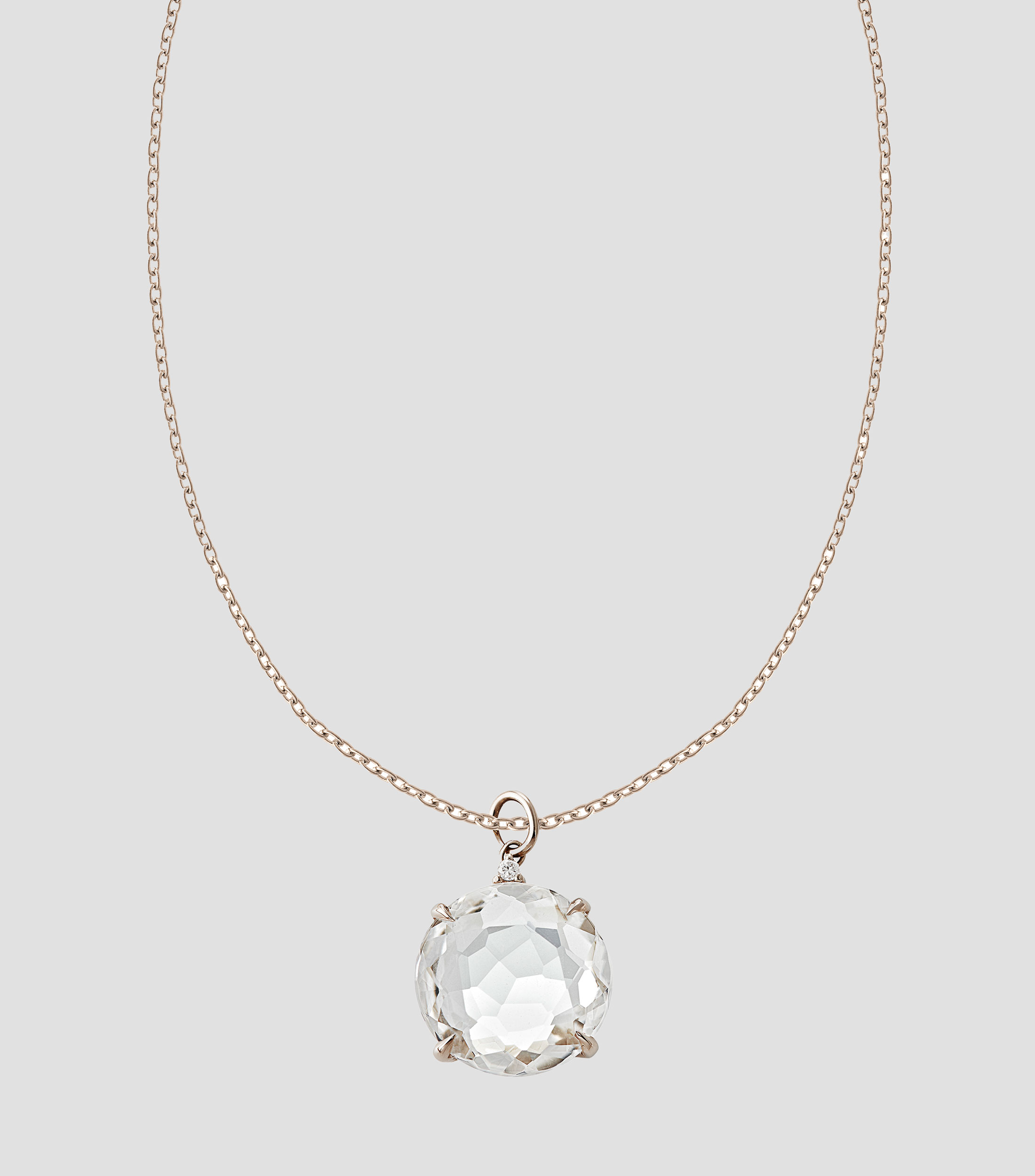 Collar en oro de 18 kilates con cristal de roca y diamante Rua das Pedras Mujer