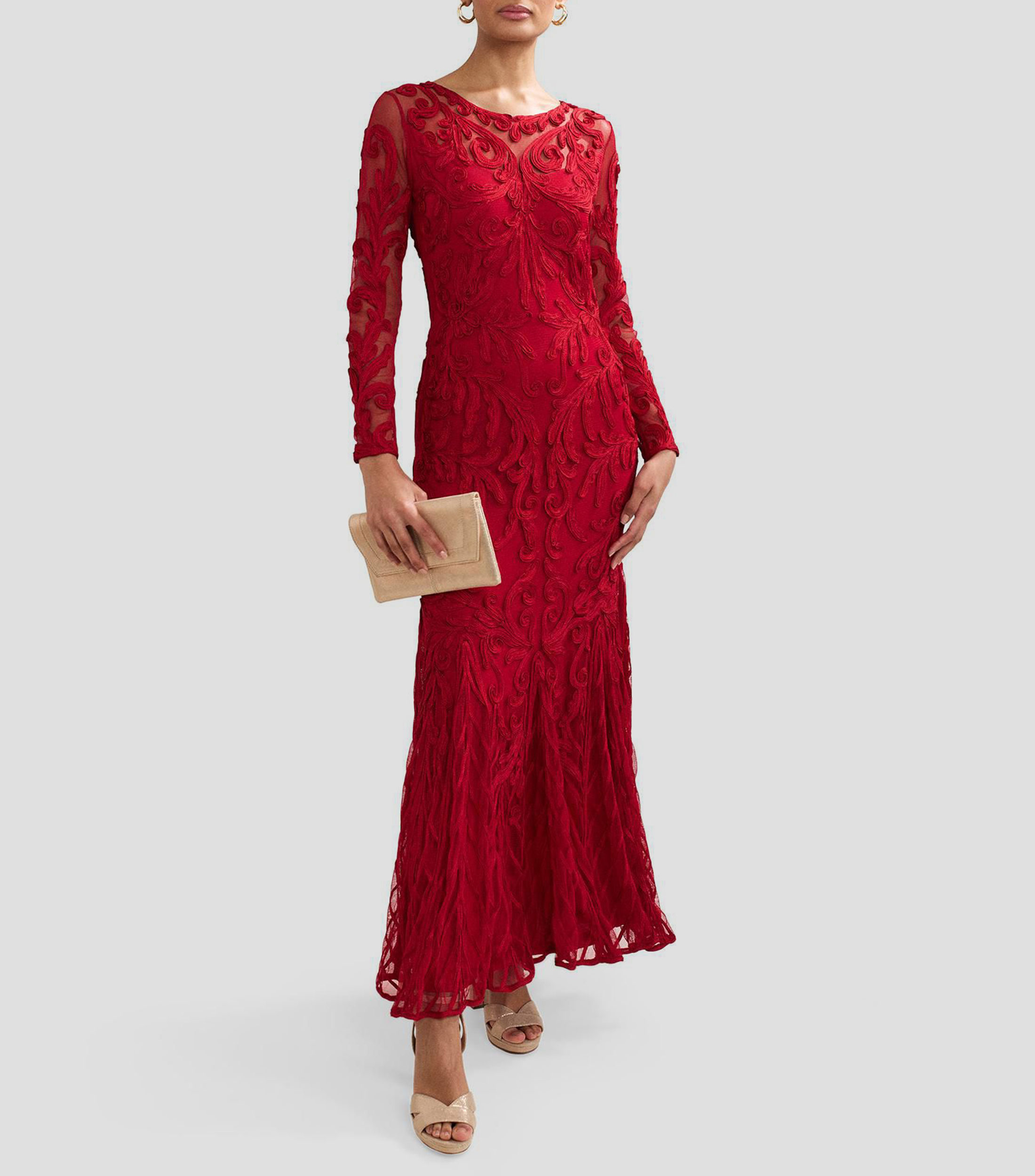 Vestido maxi manga larga con bordados Phoenix Mujer