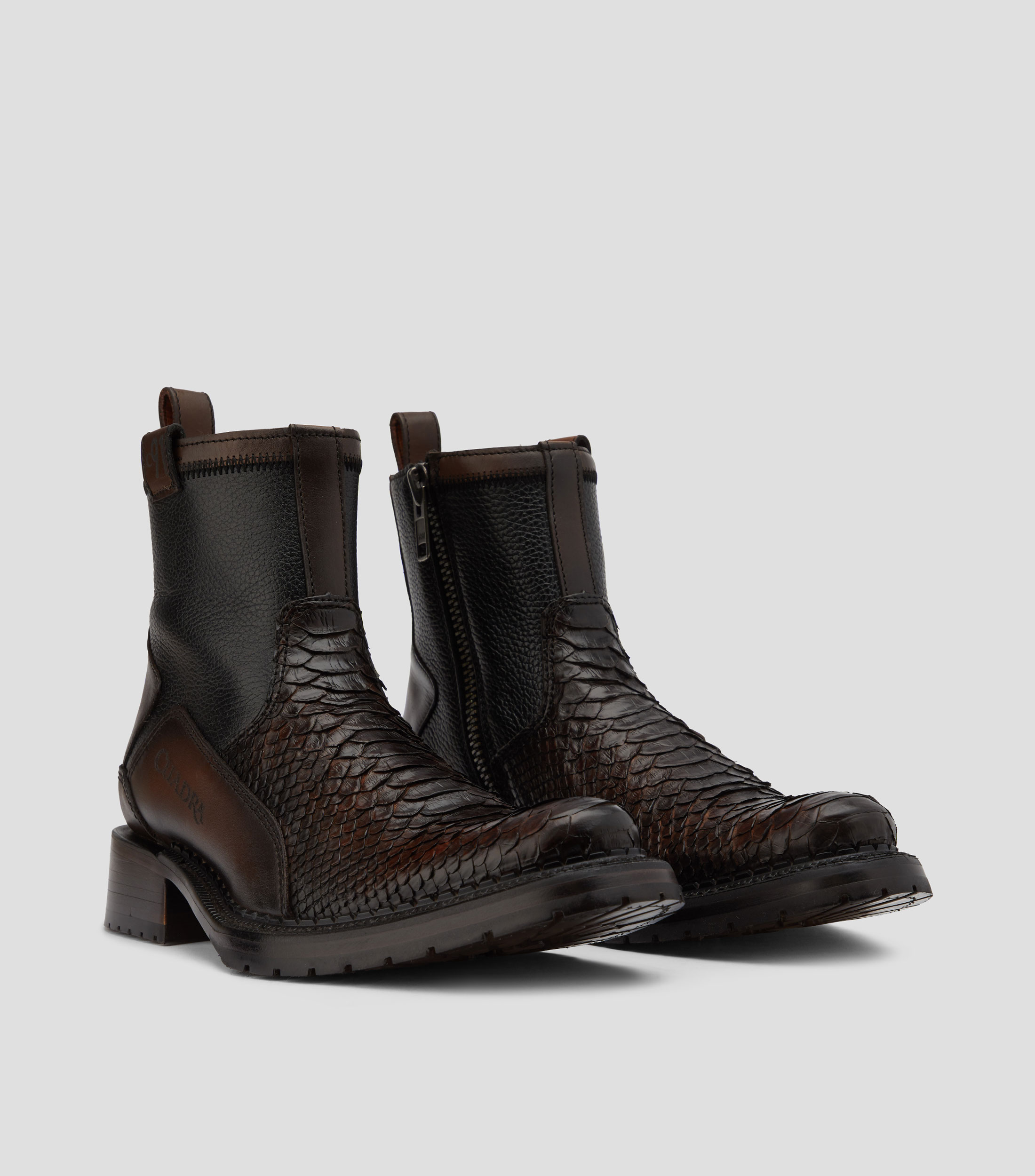 Botas vaqueras medias Crust Denver en piel con tacón bajo cuadrado Hombre