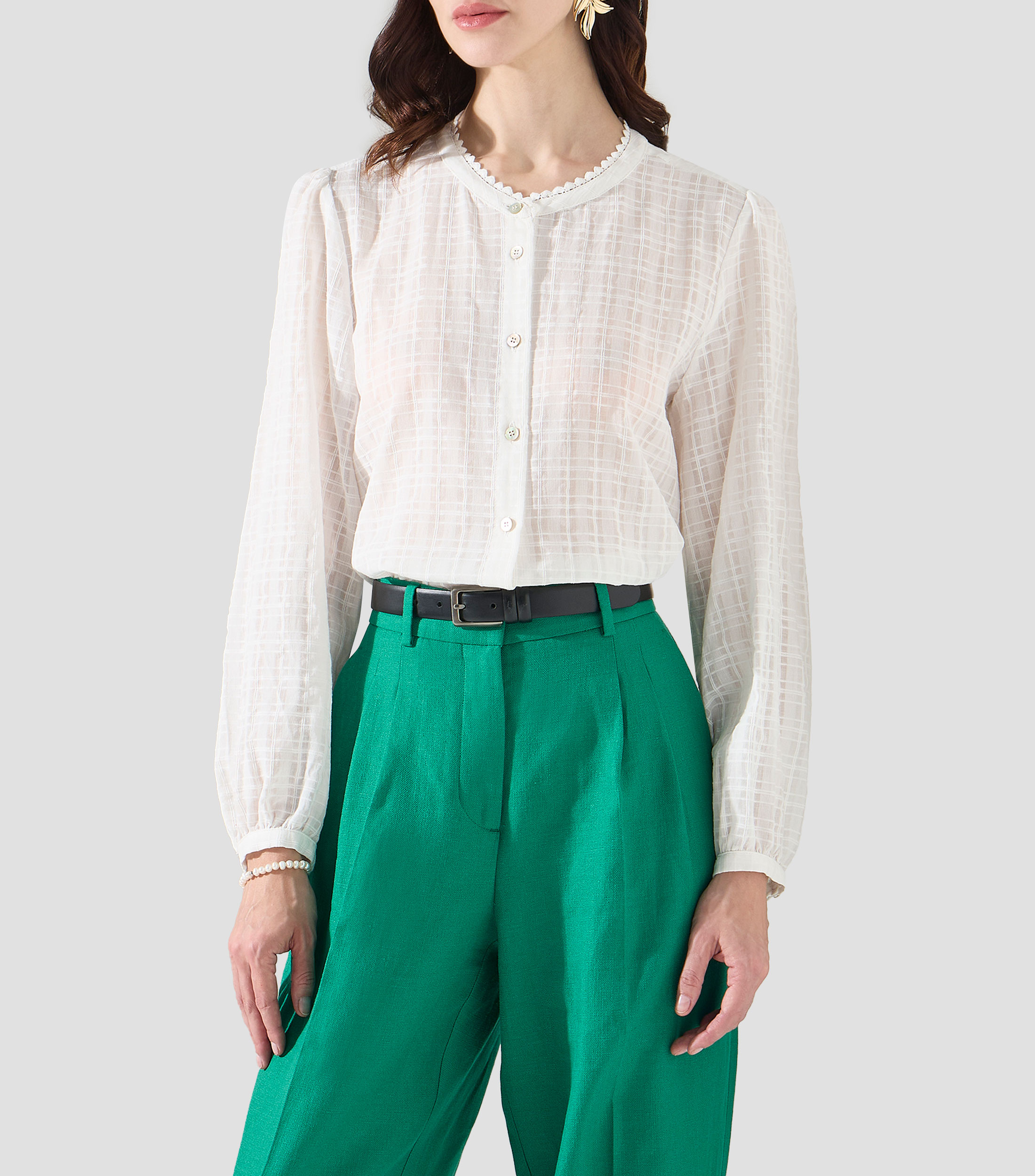 Blusa lisa con manga larga Mujer