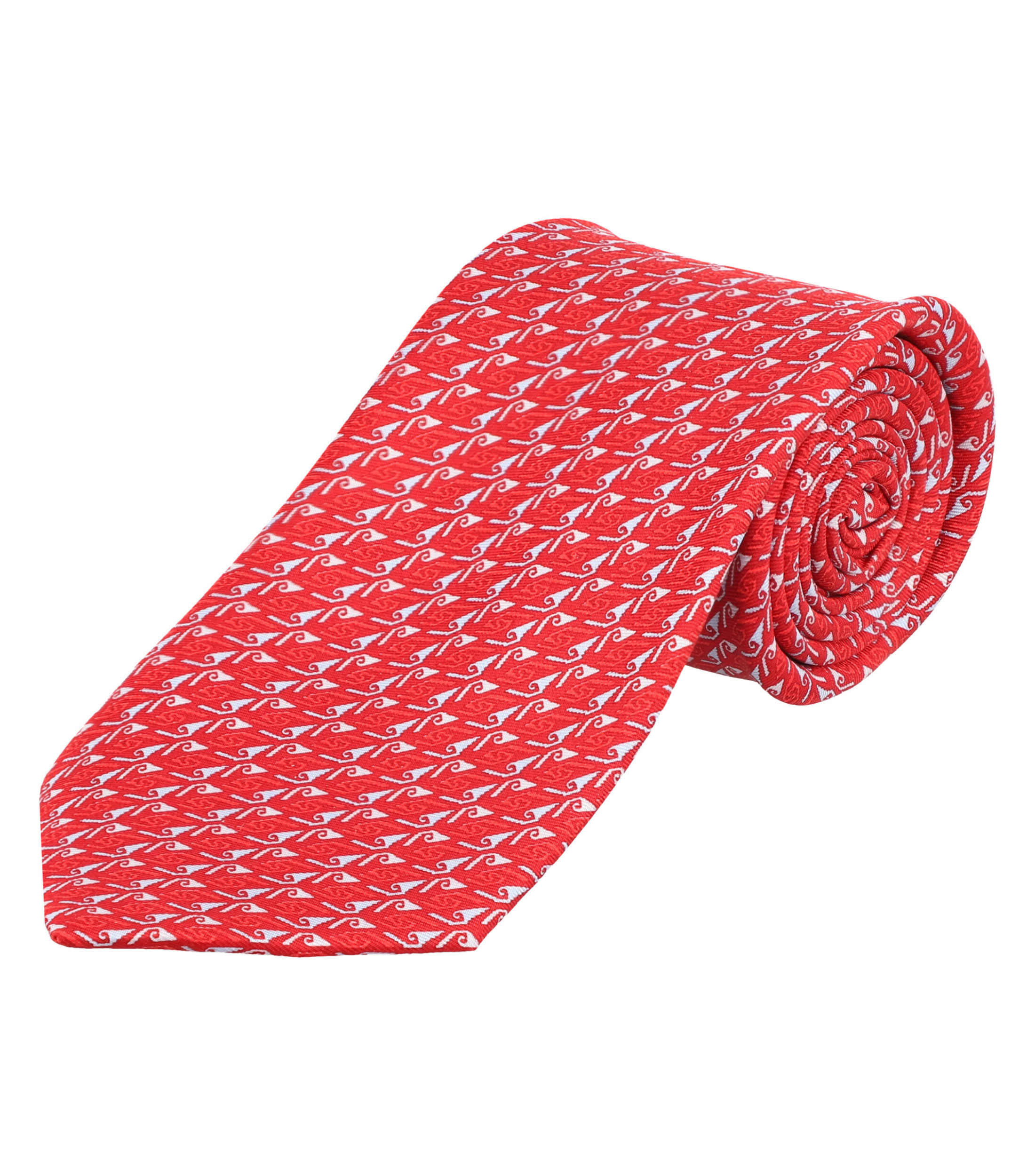 Corbata ancha en seda roja con grecas