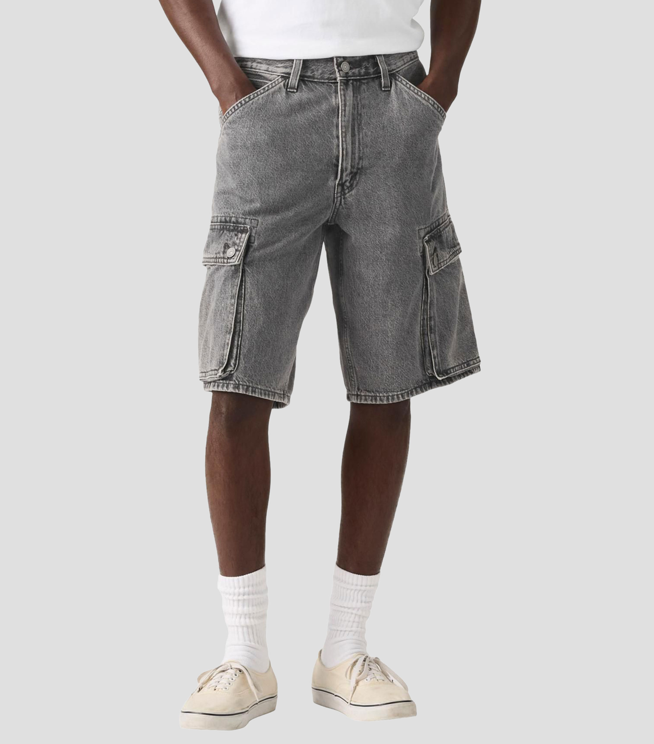 Short cargo de mezclilla deslavado Hombre