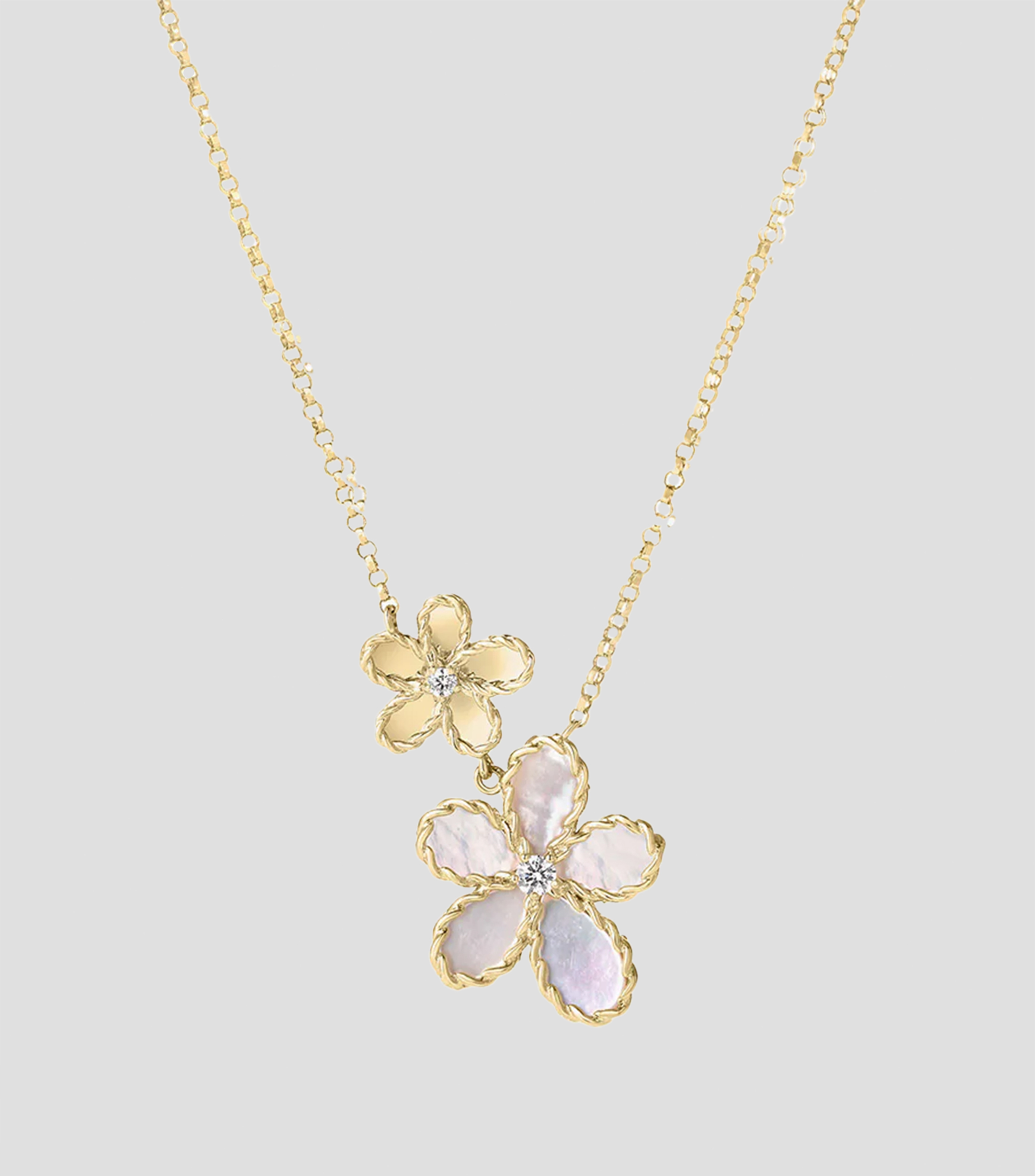 Collar en oro amarillo de 18 kilates con diamantes y madre perla Jasmine Double Flower Mujer
