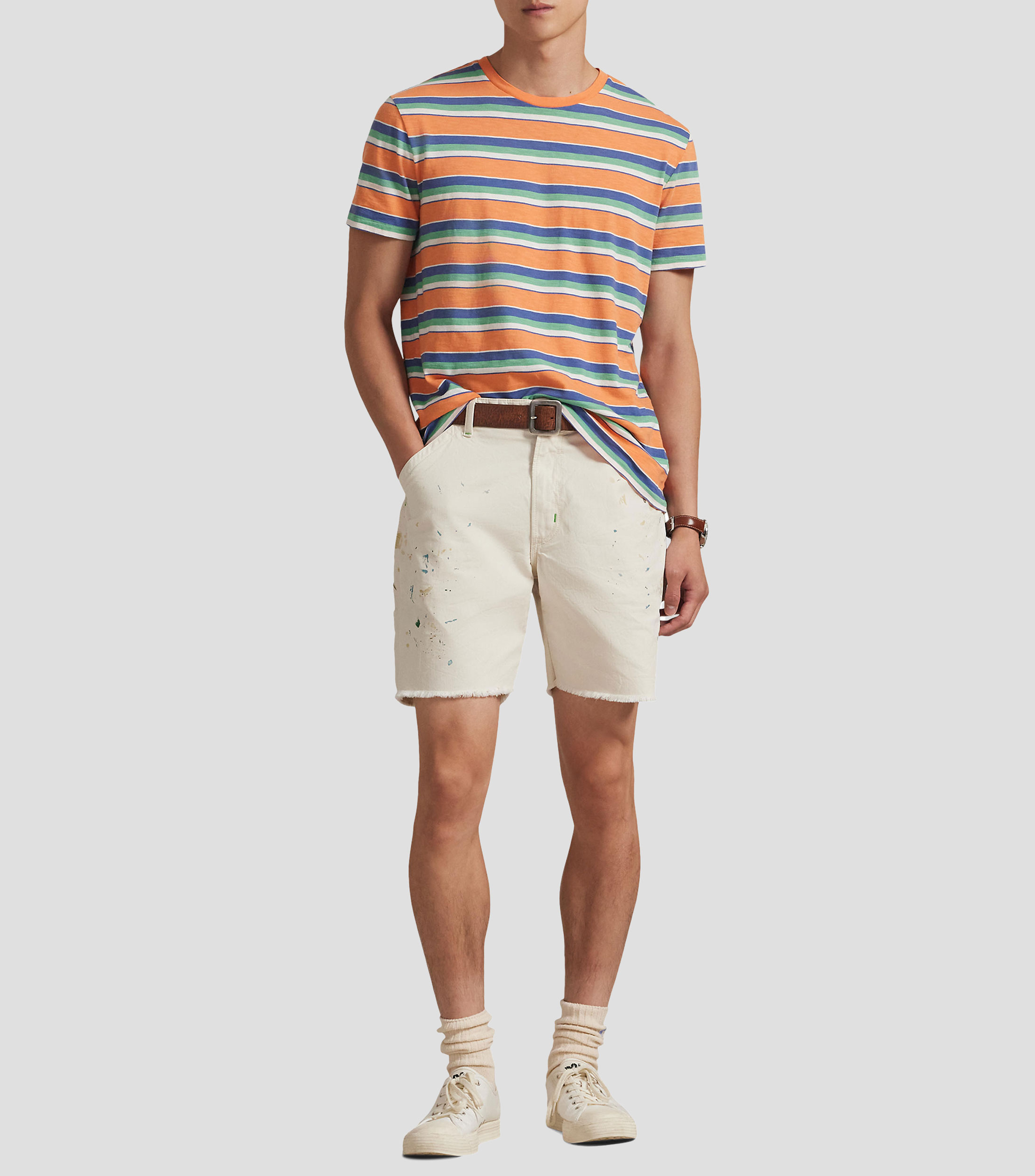 Playera cuello redondo manga corta con rayas Hombre