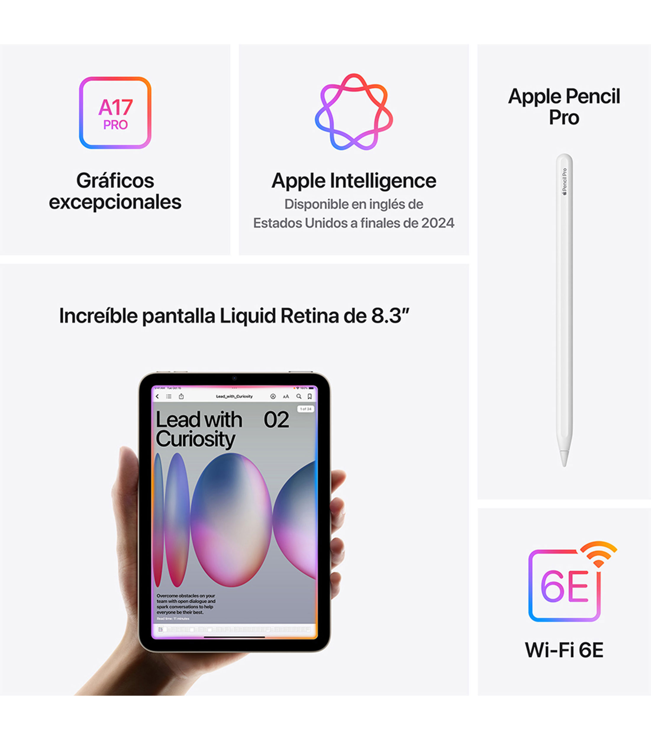 iPad Mini Wi-Fi, 8.3, Chip A17 Pro, 512 GB Blanco Estelar