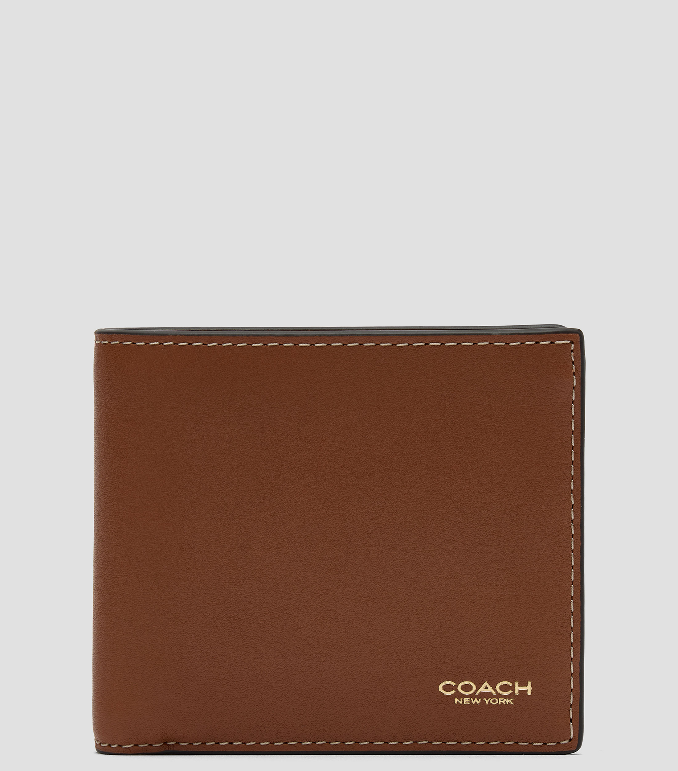Cartera bifold en piel café lisa Hombre