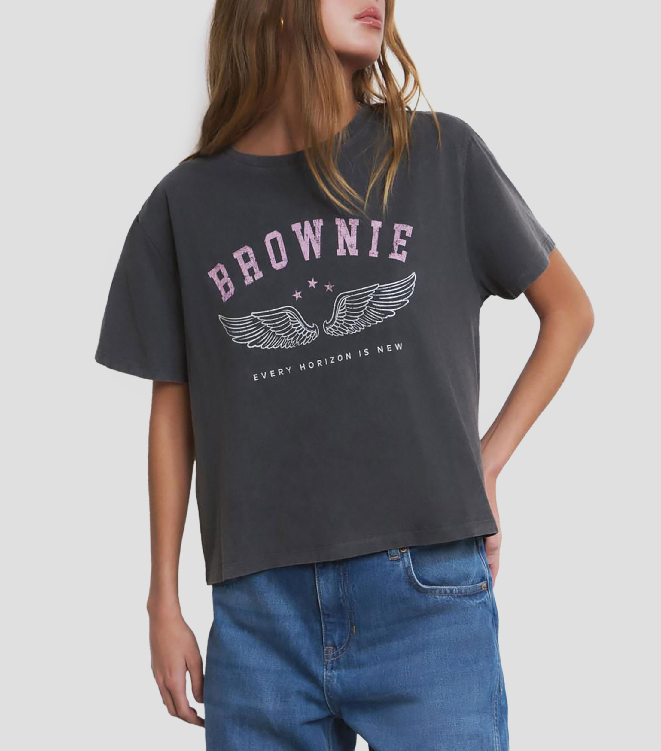 Playera cuello redondo manga corta estampada Mujer