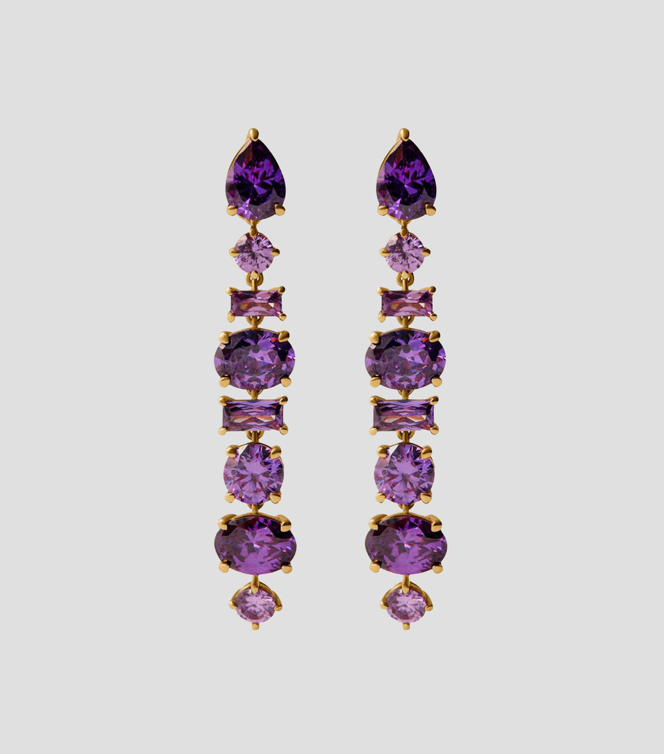 Pendientes largos con cristales morados SS26 Invitada Mujer