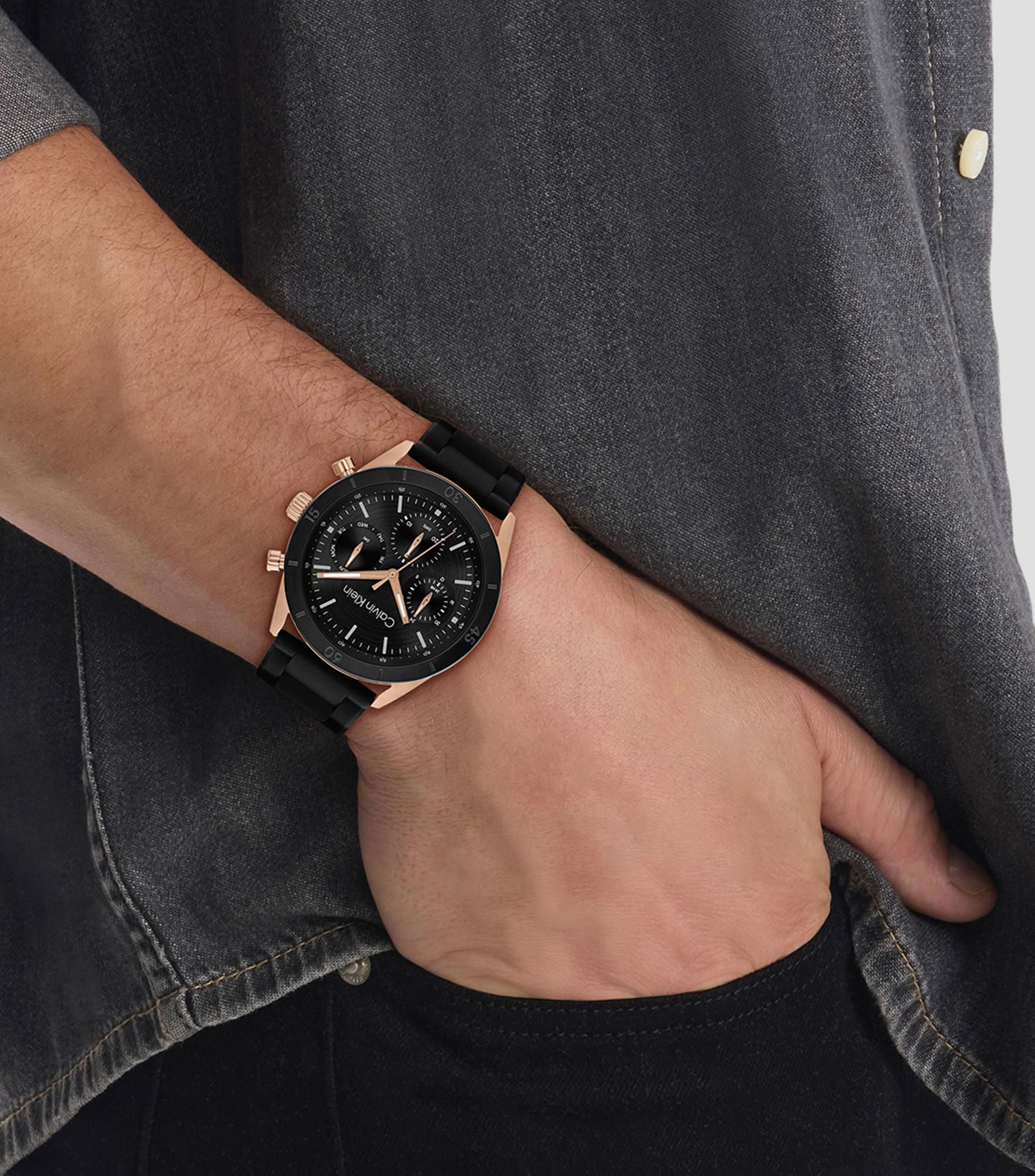 Reloj para hombre Performance Casual, Oro rosa, Negro