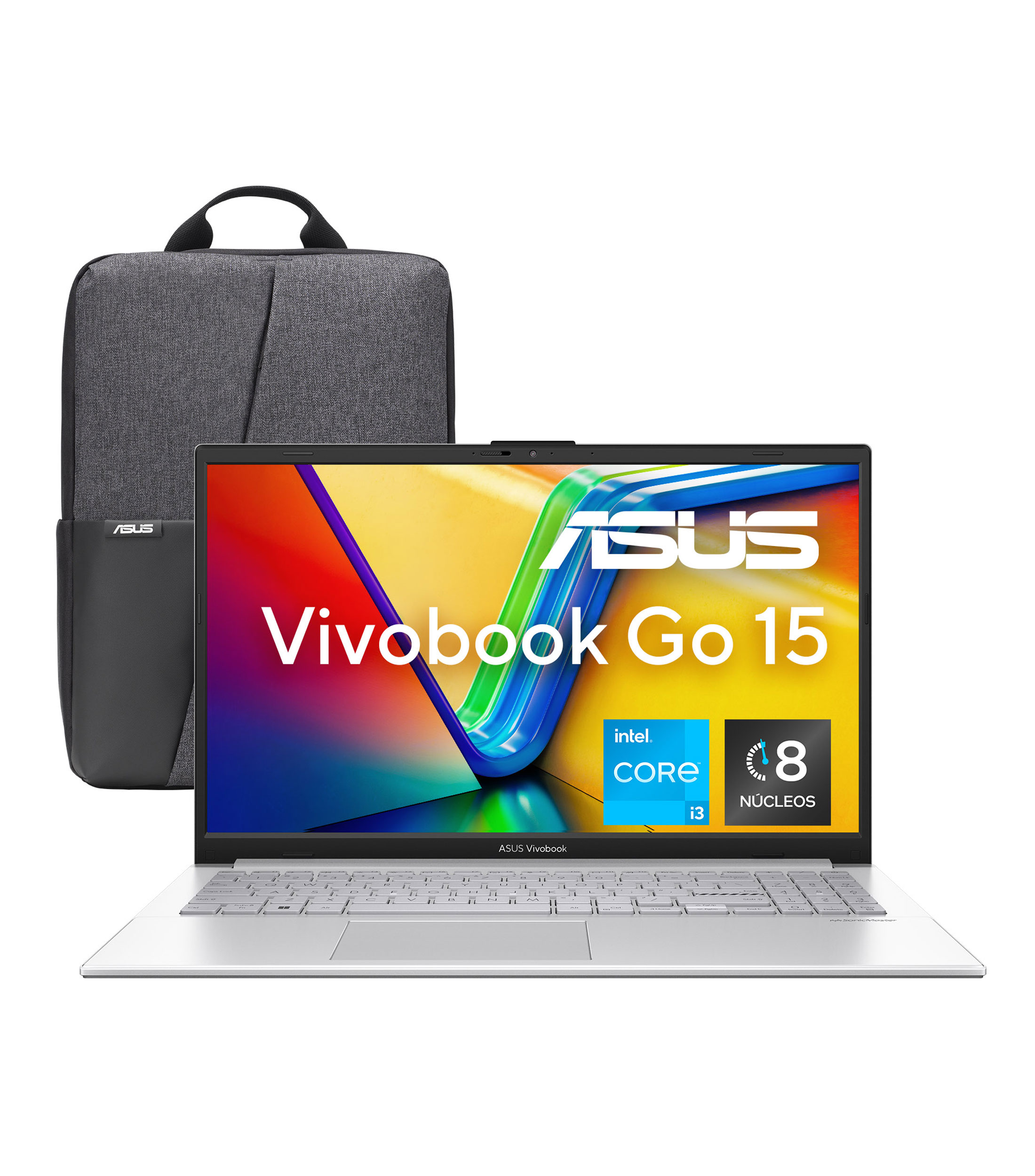 Laptop, Vivobook Go 15, 15.6", Intel Core i3, RAM 8 GB, SSD 512 GB, Plata