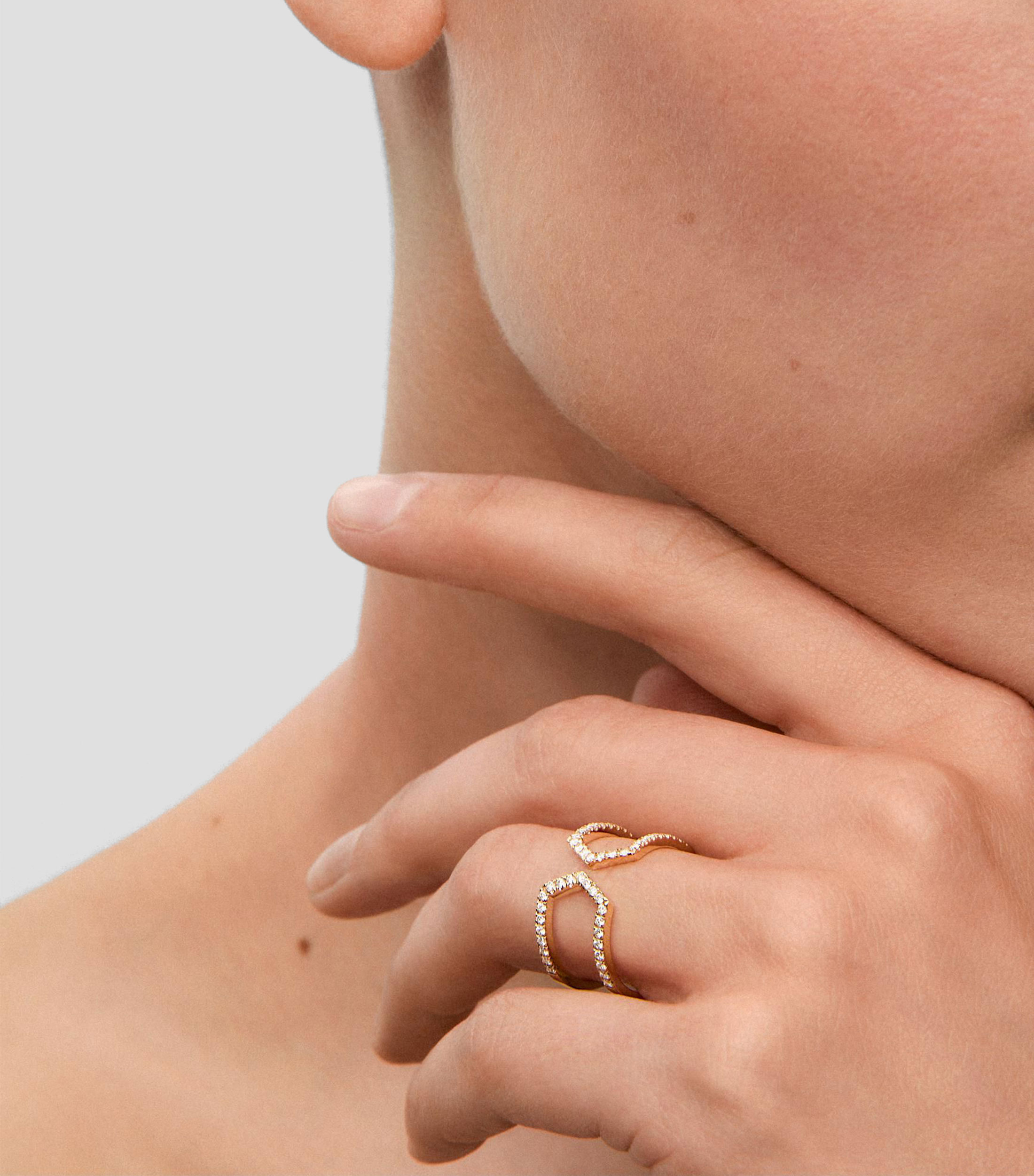 Anillo en oro amarillo Hexágonos con diamantes Mujer