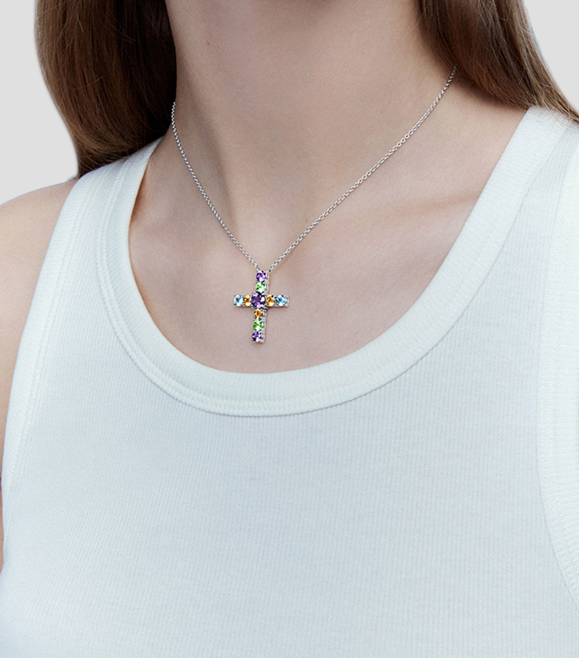 Dije cruz con cadena en plata Pop Art Mujer