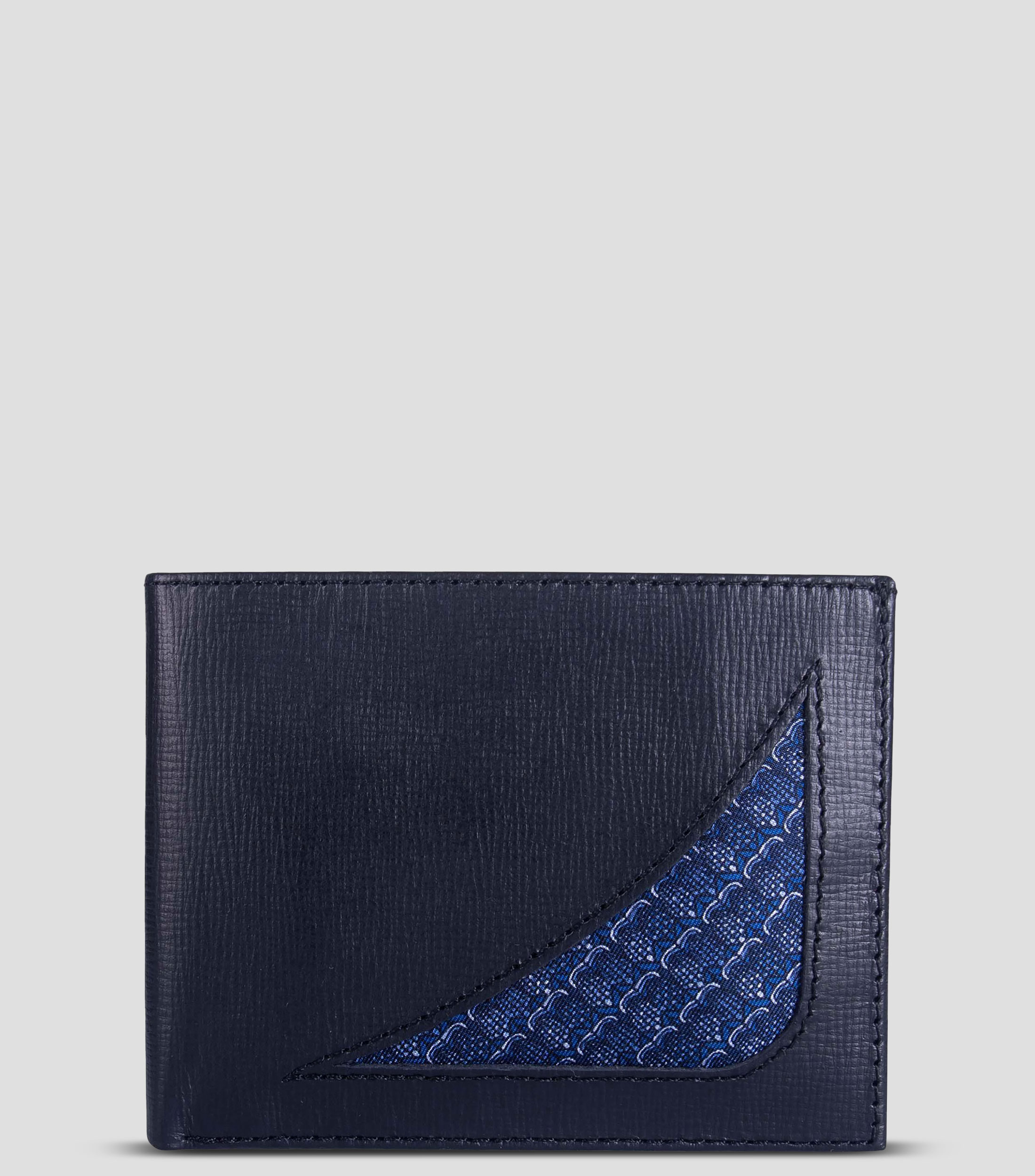 Cartera bifold azul marino en piel Maíz lisa Hombre