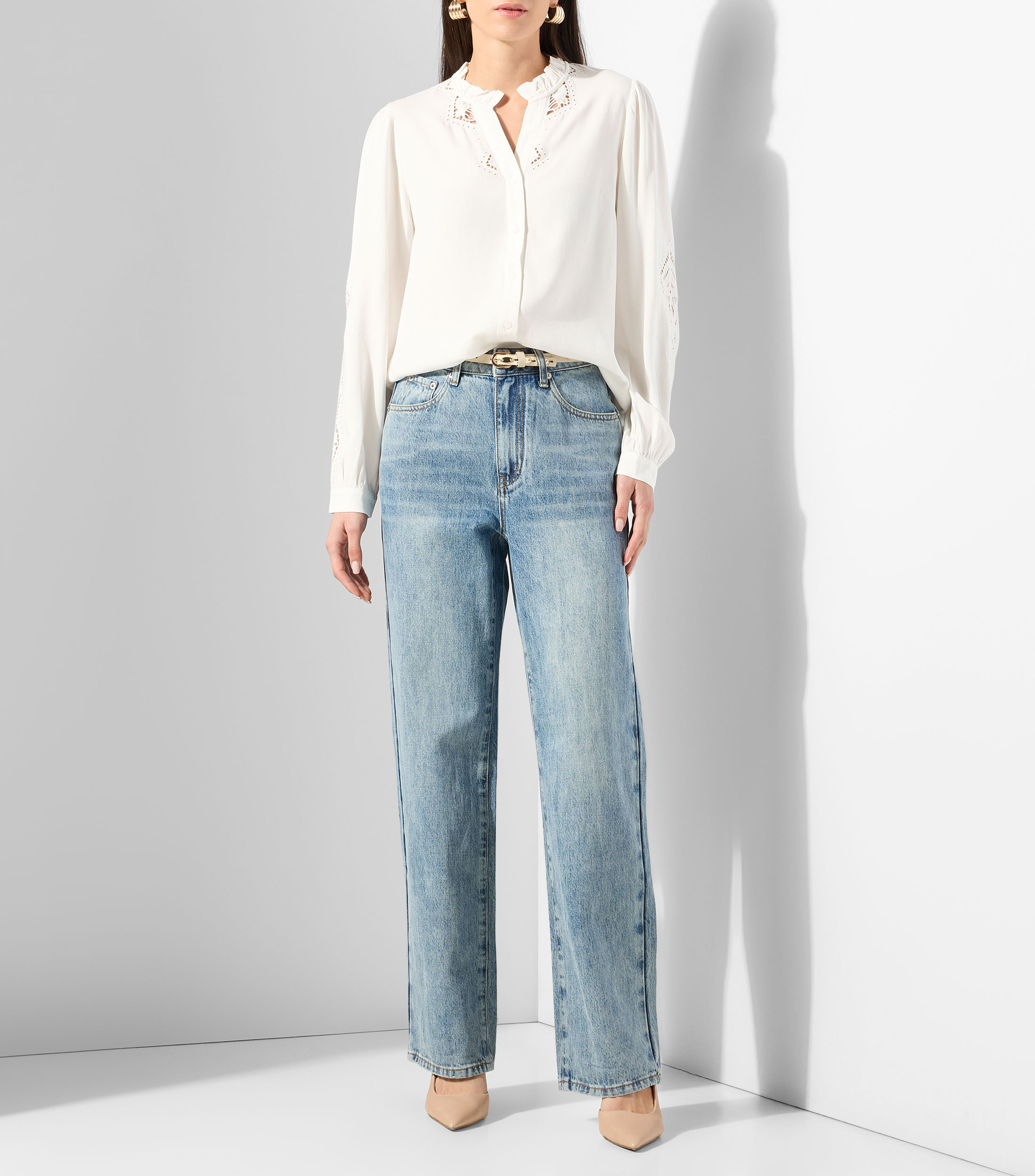 Blusa lisa manga larga Mujer