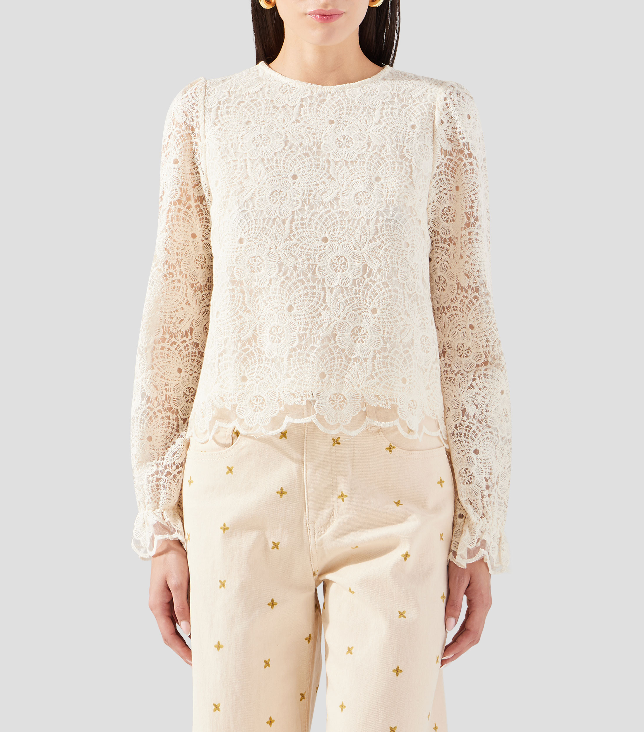 Blusa encaje sólido manga larga Mujer