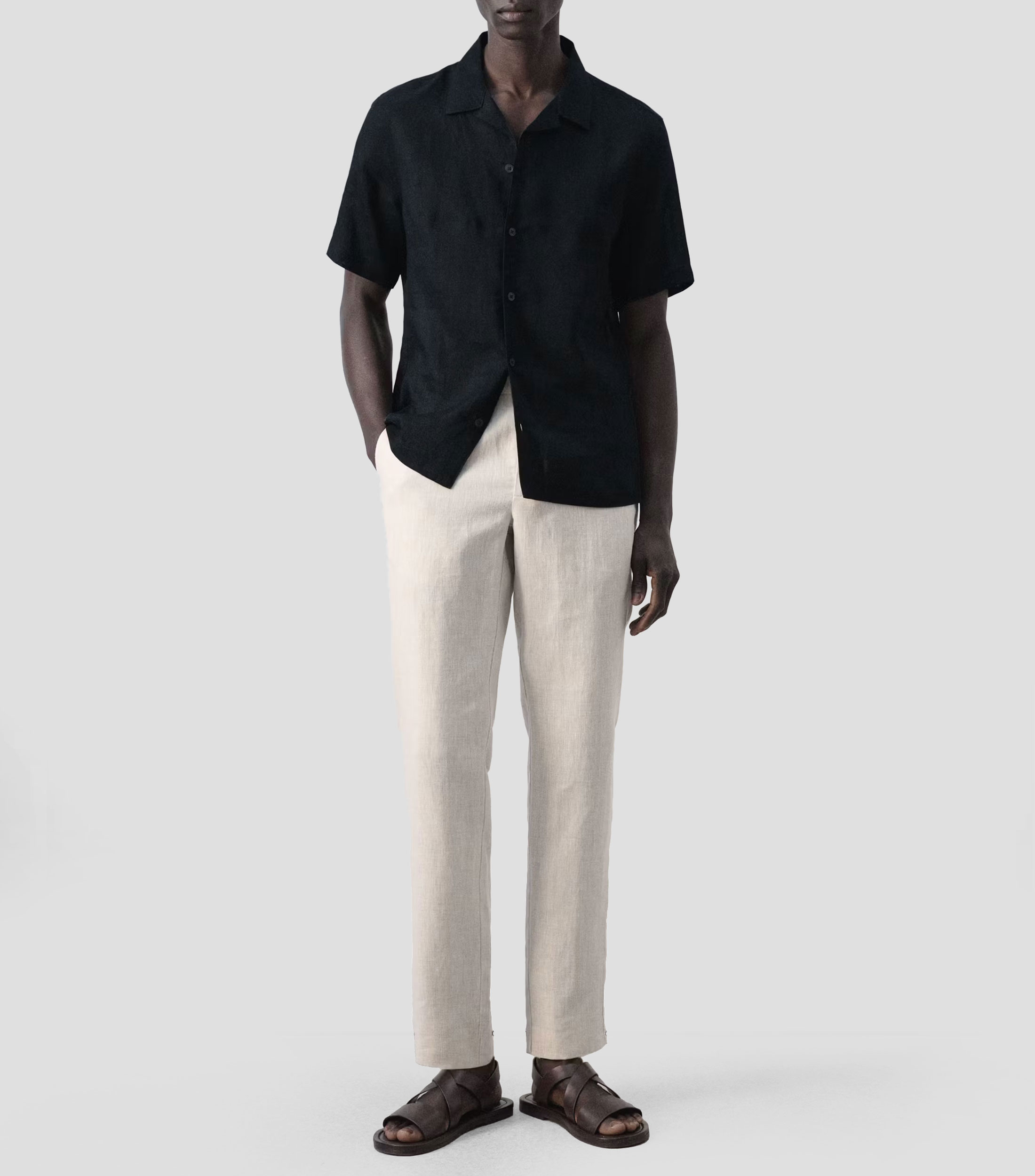Camisa lisa de lino manga corta Hombre