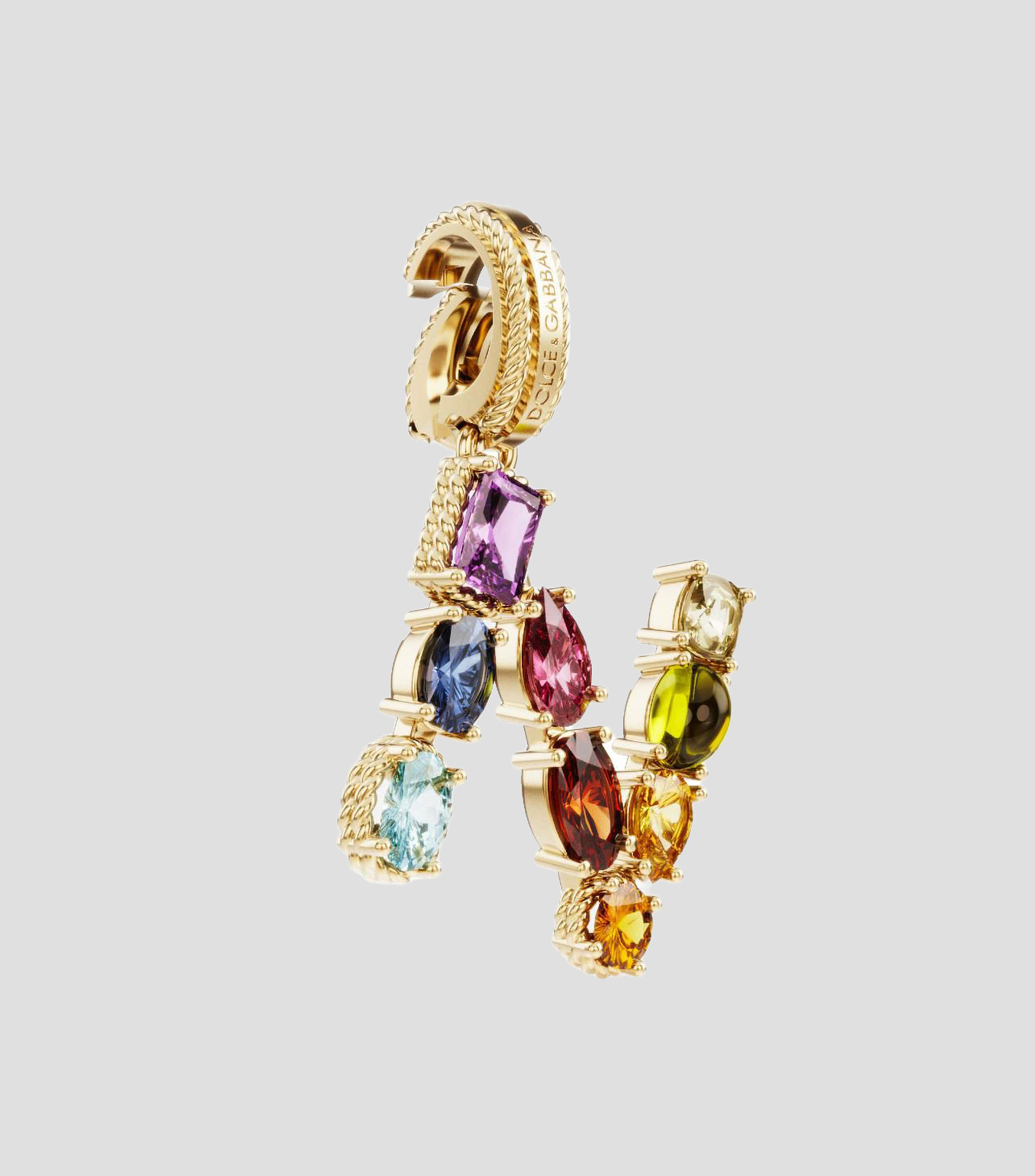 Charm Mini Letra N en Oro de 18 Kilates con gemas naturales Mujer