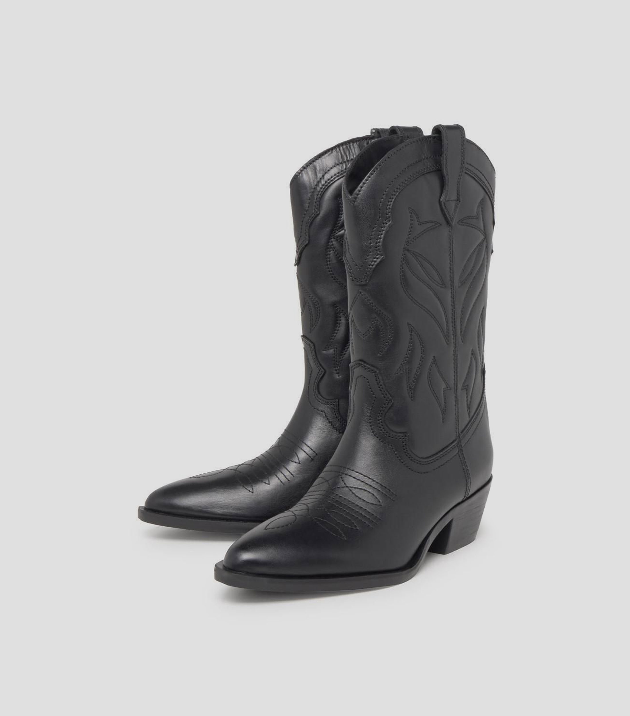 Botas vaqueras tacón bajo ancho en cuero Mujer